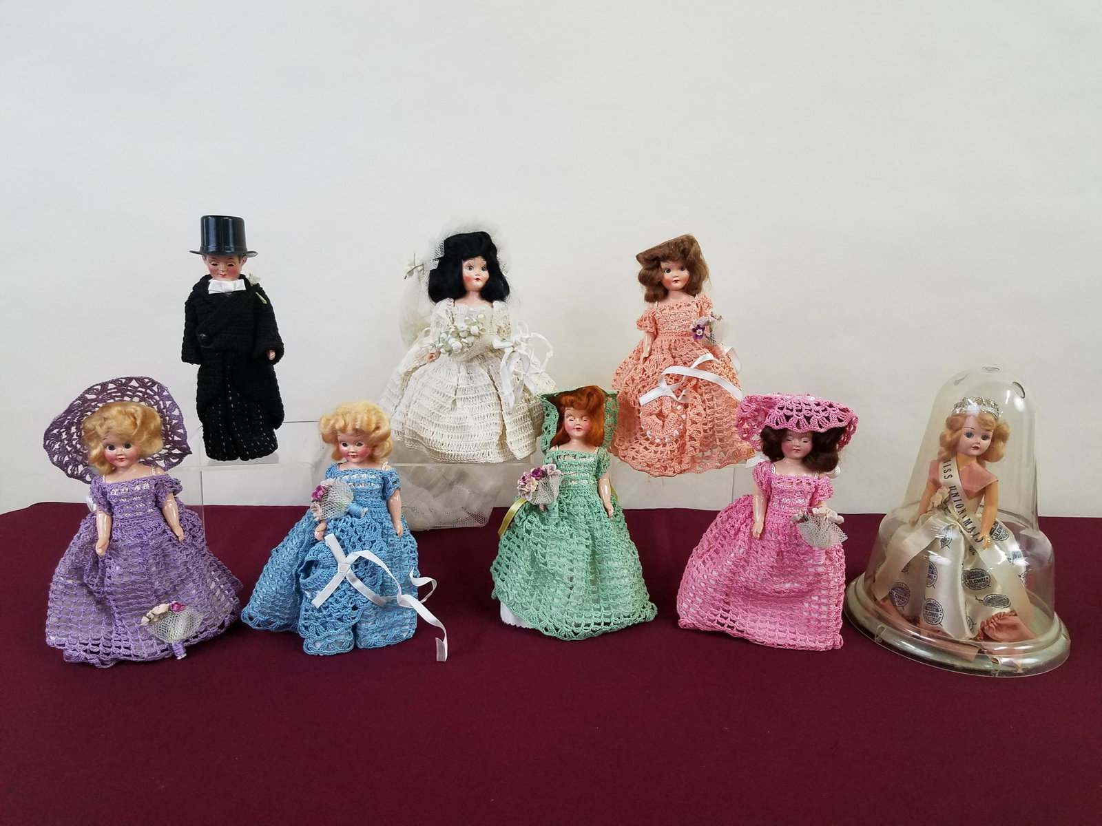 8 Lady Kent Dolls incl Miss Union Maid: Each 7-1/2" high. IMPORTANT: Before bidding, please read the terms and conditions below. When you registered for the auction you agreed to these terms and will be required to comply with them. IMPORTA