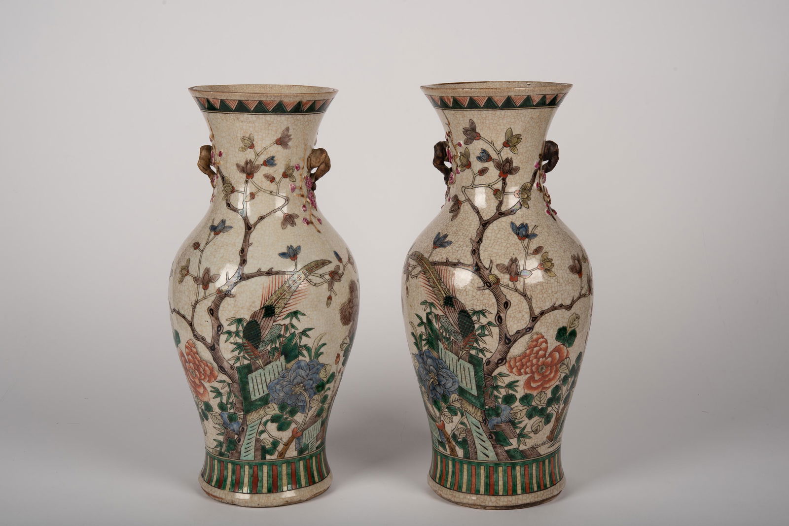 Pair of Asian Vases with Foral and Bird Decoration (1 of 7)