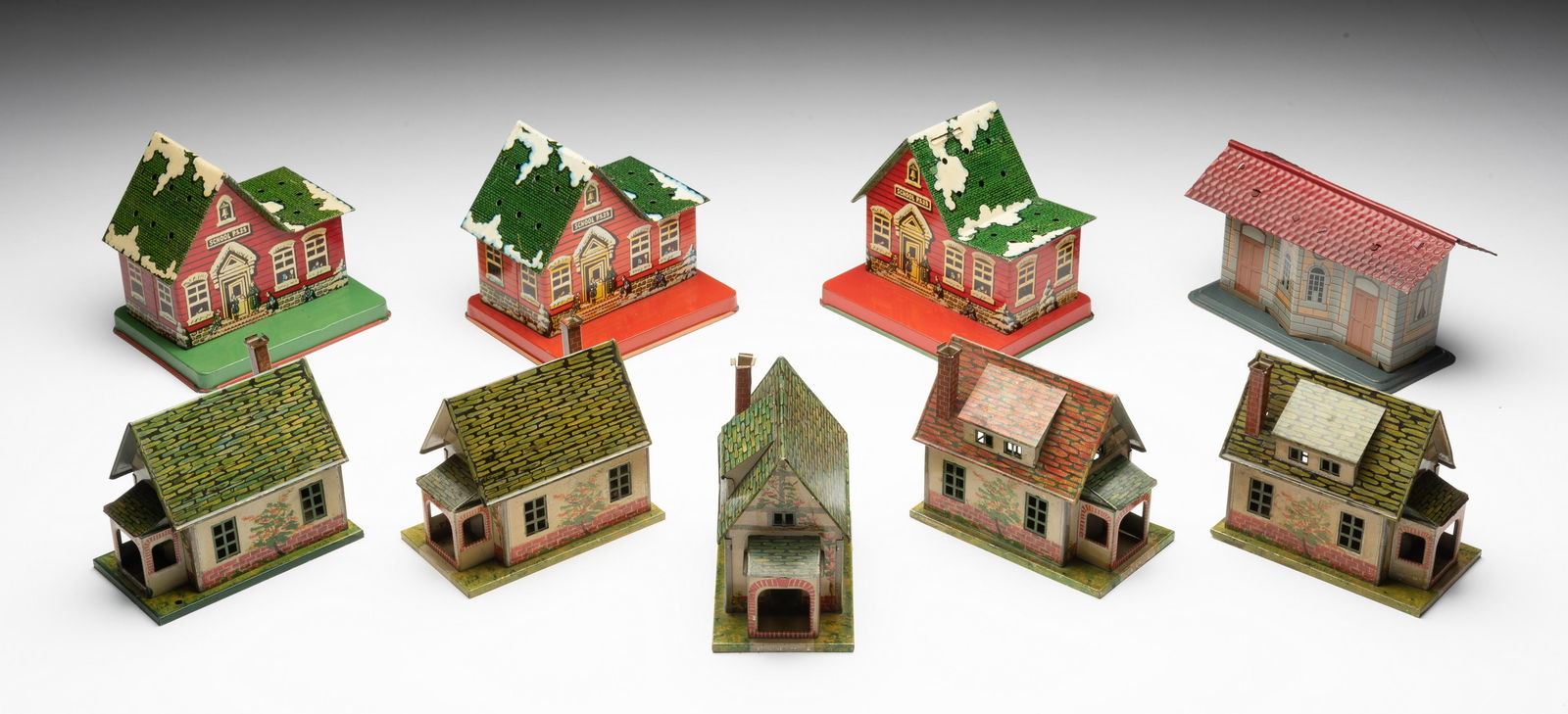 9 Pcs Pressed Tin RR Houses (1 of 3)