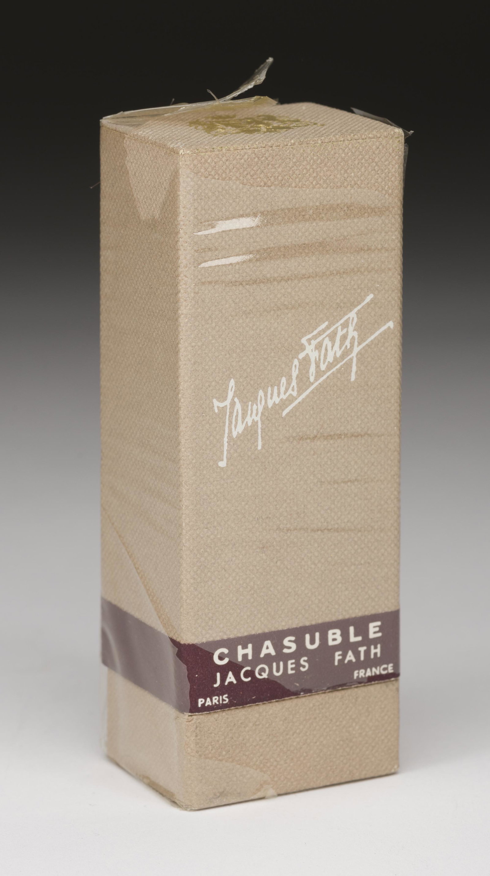 Jacques Fath Perfume: "Chasuble". 4 5/8" long x 1 3/4" wide. IMPORTANT: Before bidding, please read the terms and conditions below. When you registered for the auction you agreed to these terms and will be required to comp