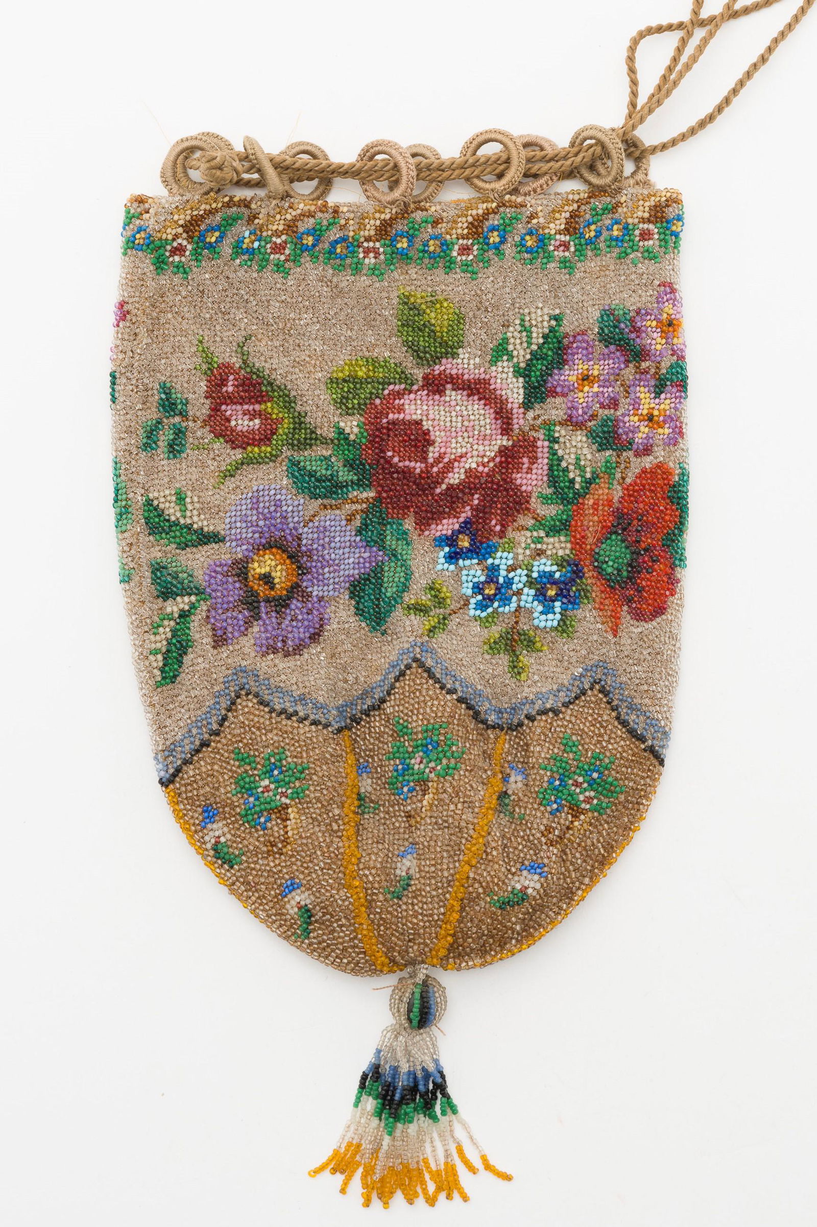 Antique Floral Microbead Purse w/ Drawstring (1 of 3)