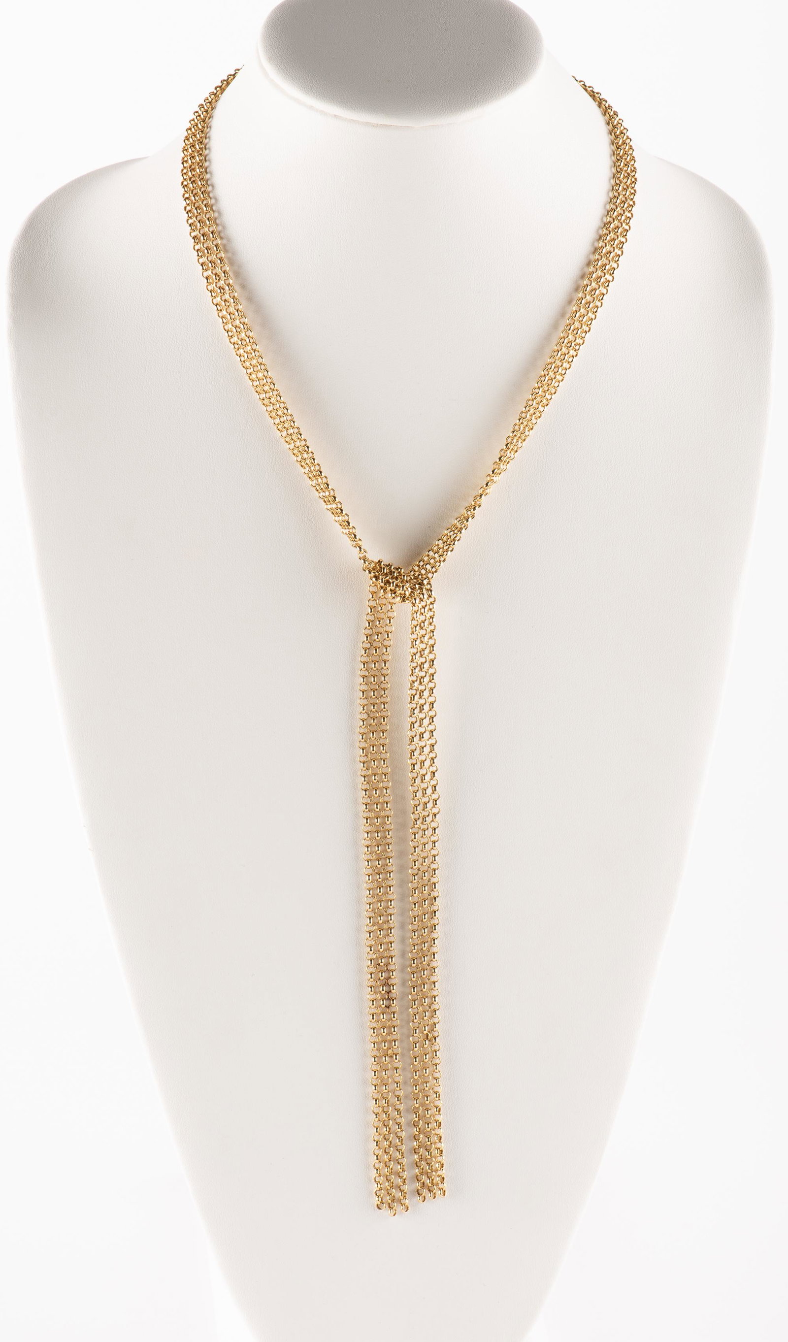 14k Italian Aurafin Tassel Necklace: 37" long. 18.8 dwt. IMPORTANT: Before bidding, please read the terms and conditions below. When you registered for the auction you agreed to these terms and will be required to comply with them.