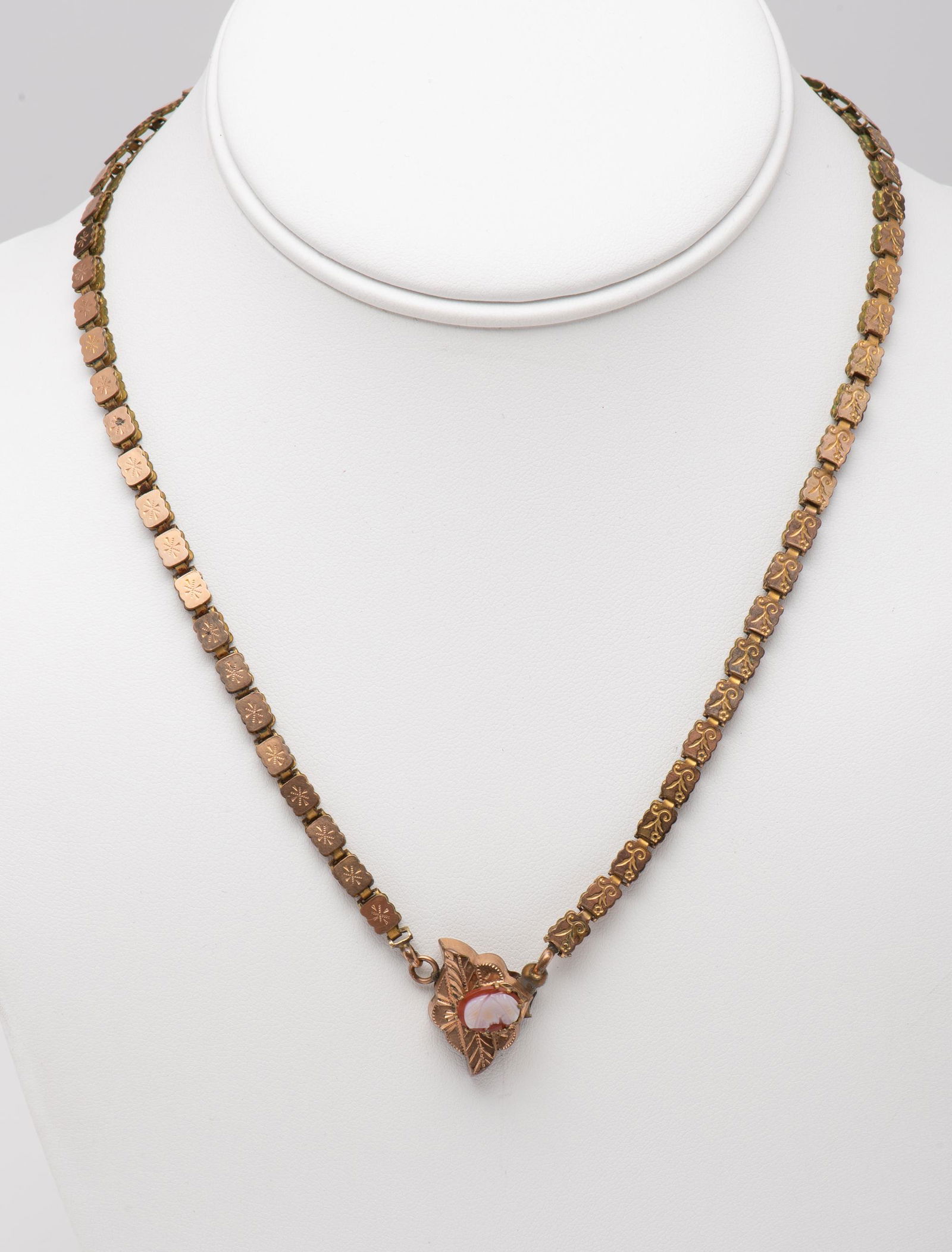 Victorian Book Chain Necklace w/ Hardstone Cameo (1 of 3)