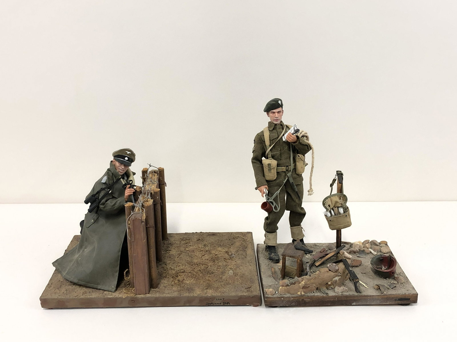 2 Military Dioramas: Includes "Spottswood Stutz" circa 2007. 10 1/2" x 15" long, 10 1/2" x 12 1/2" high.