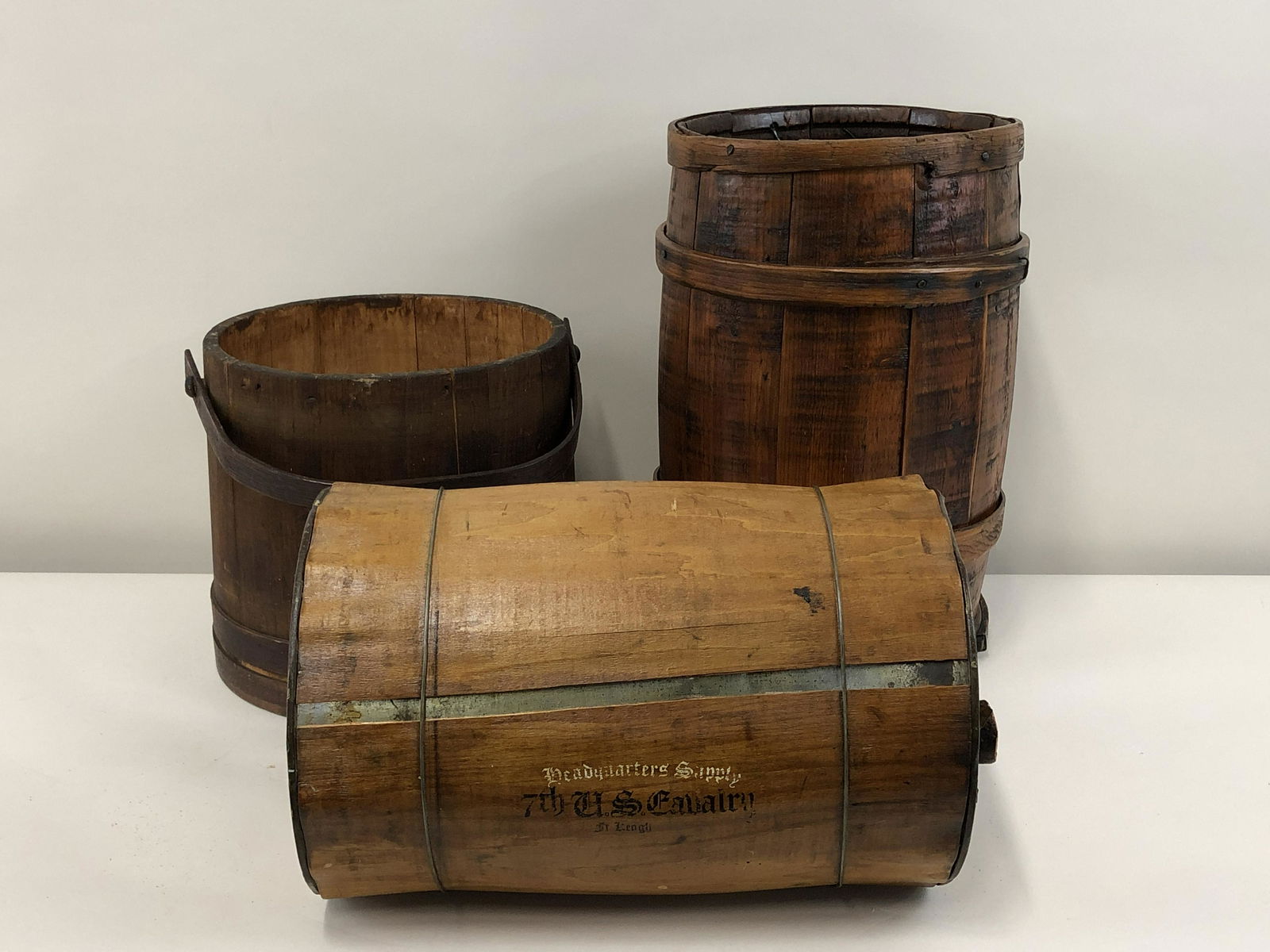 3 Pcs Wood Kegs & Firkin: 11 1/2" x 18 1/4" high.
