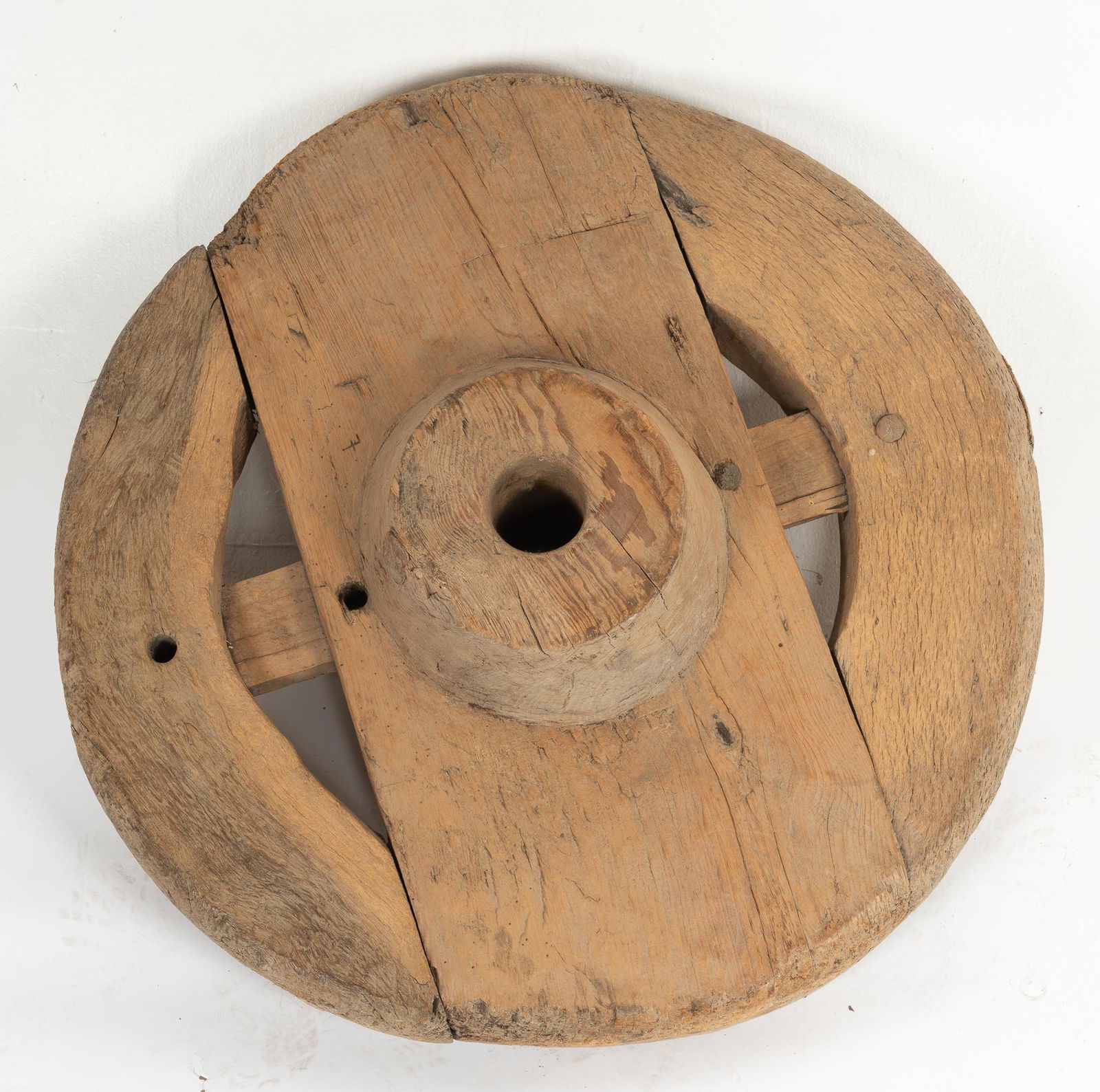 Southwestern US or Mexican Wagon Wheel: Decorative. Probably second half of the 20th century. 33" dia. x 12" deep.