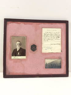 Dodge City, Kansas Marshall Badge w/ Attrib: Letter stating it belonged to Nat. L. Haywood, under-marshal to Edward Masterson. With photo. Overall with frame 16 3/4" high x 19" wide.