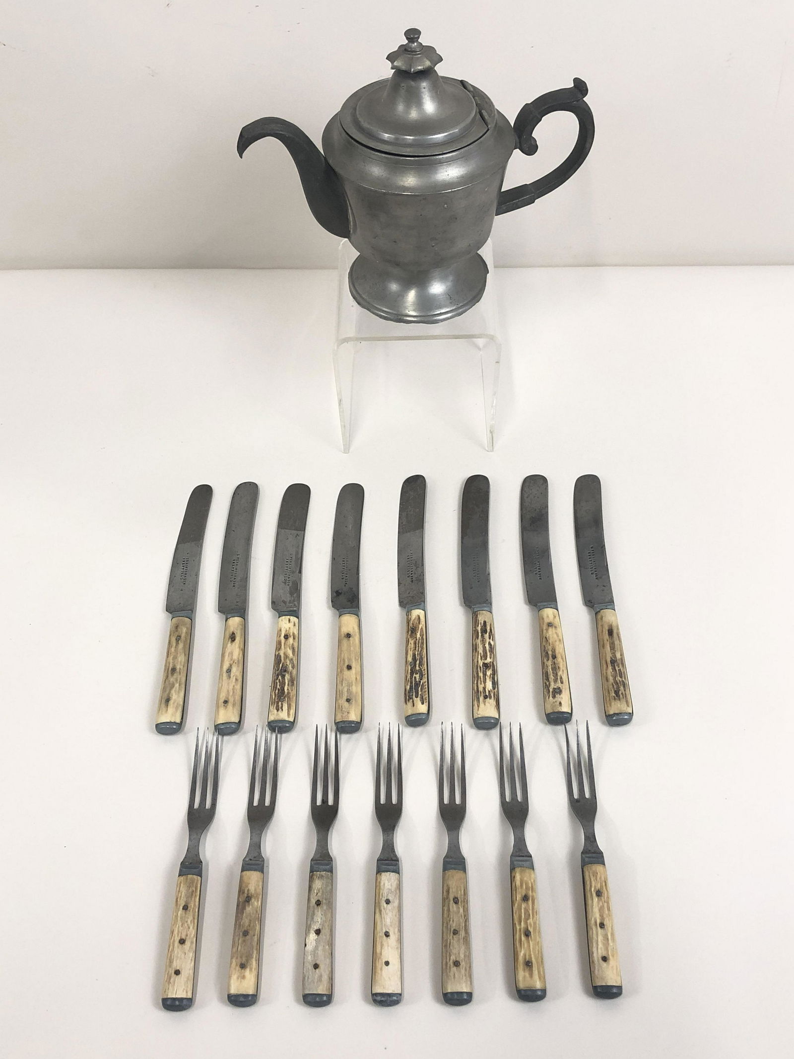 Sheffield Horn Handled Utensils & Pewter Teapot (1 of 6)