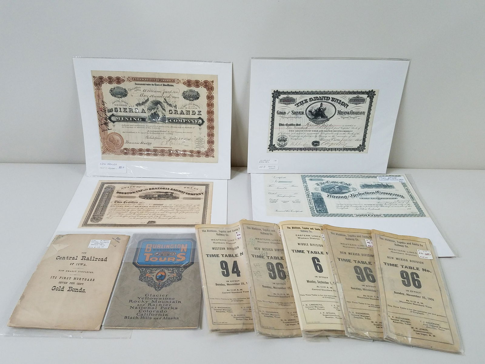 11 Pcs Western Stock Certificates & Time Tables (1 of 7)