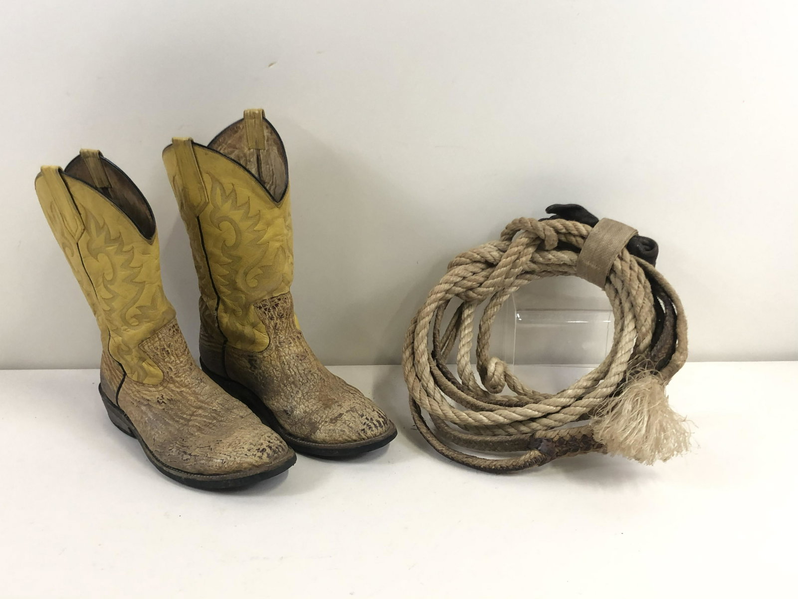 Alligator Boots & Rope: Wear to boots. 12" long x 13" high.