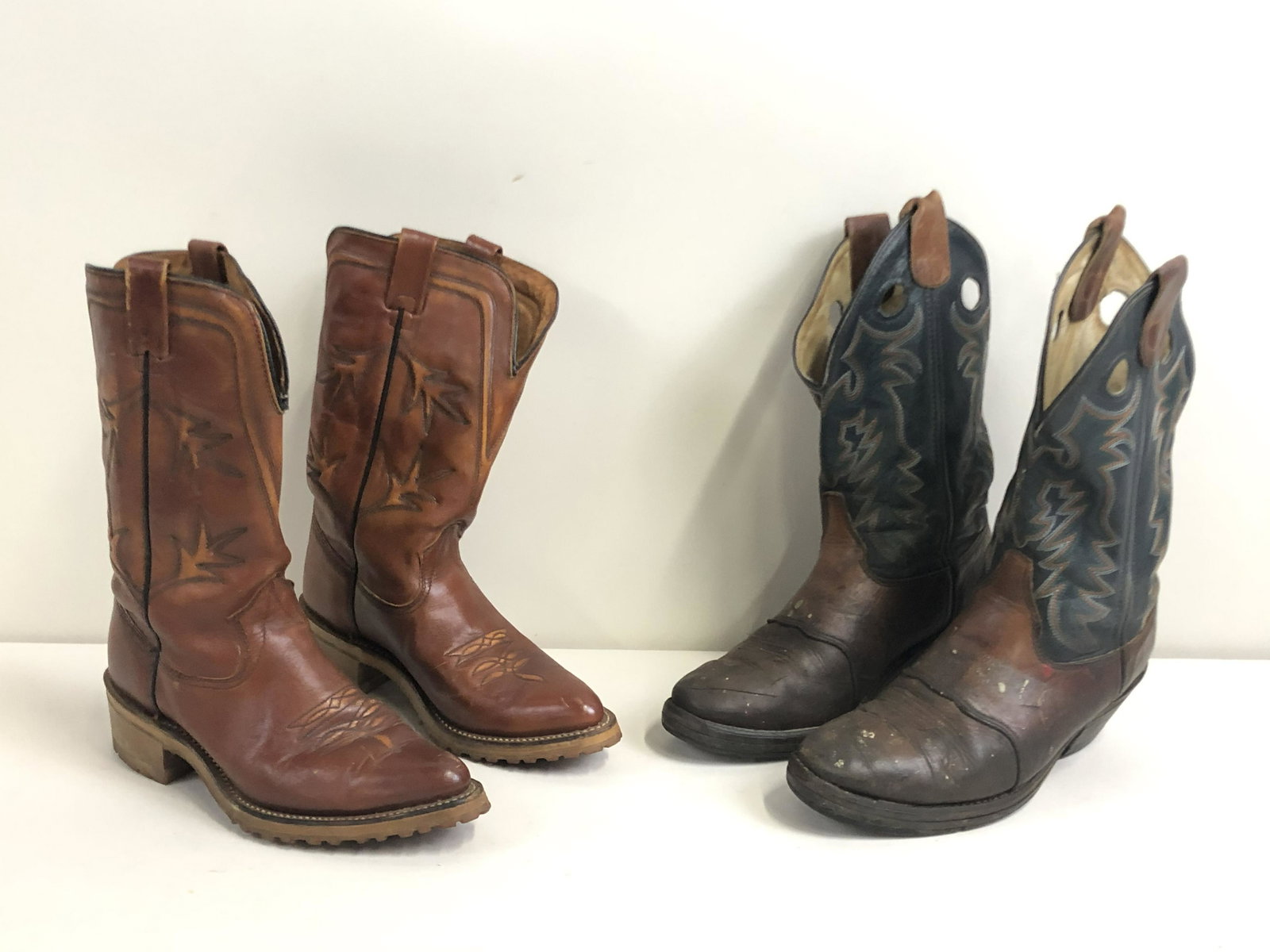 2 Pairs Leather Cowboy Boots: Includes Double H size 10 1/2" D and Vibram Roccia size 9 1/2" D.
