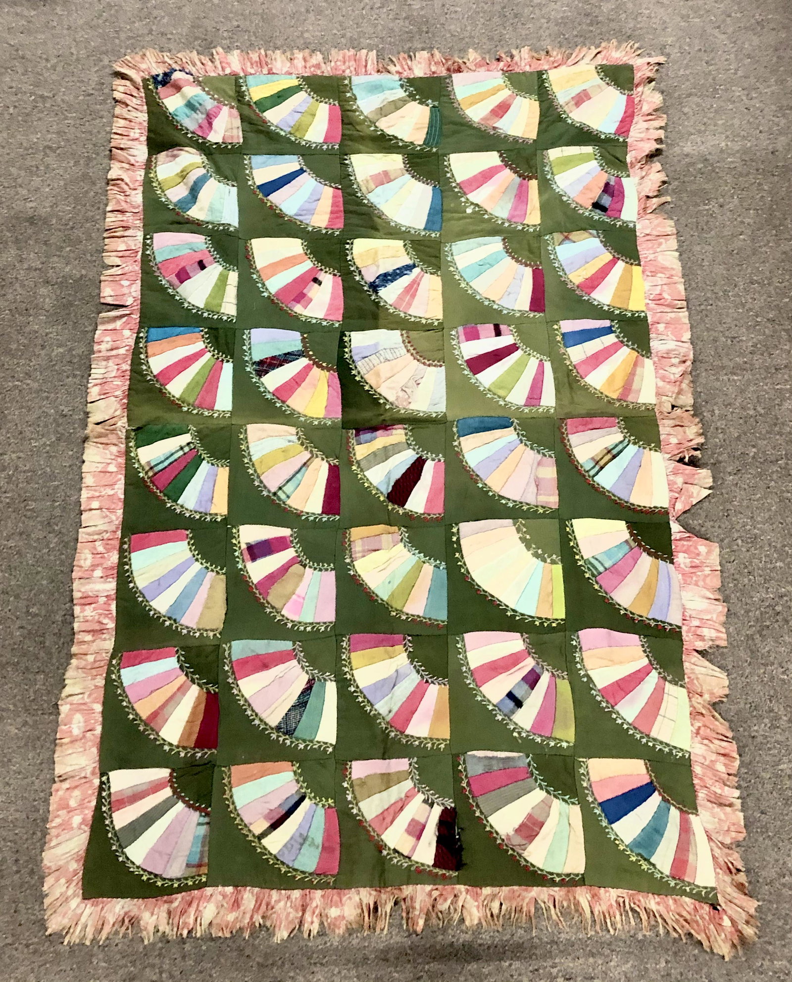 Antique Coverlet: 5' 11" long x 3' 10" wide. Some tears and losses.