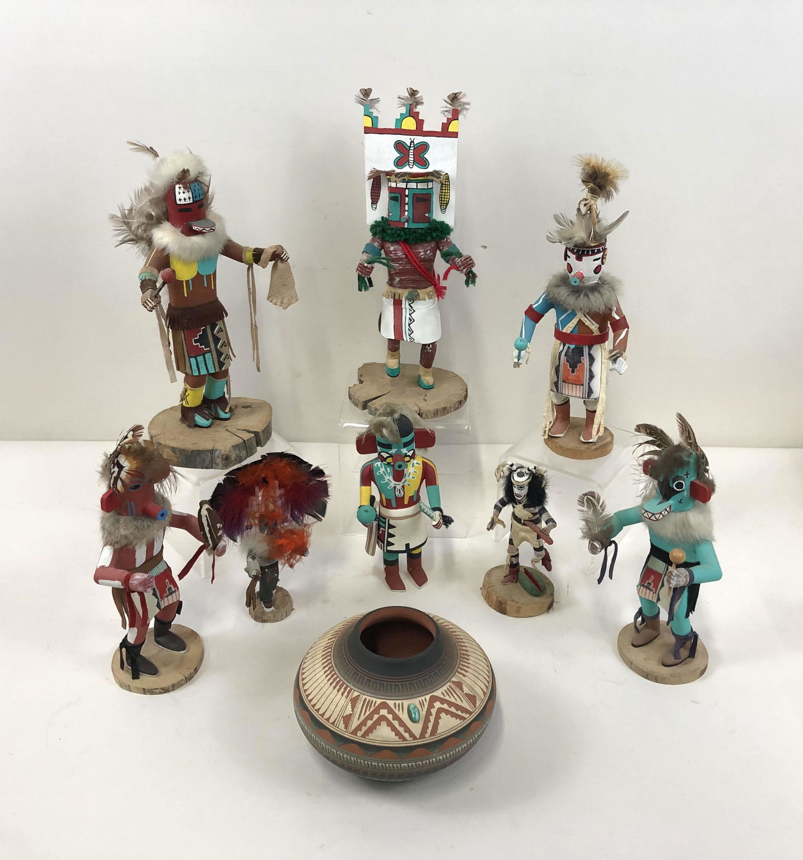 8 Kachina & Navajo Pot Signed Michael Charlie (1 of 5)