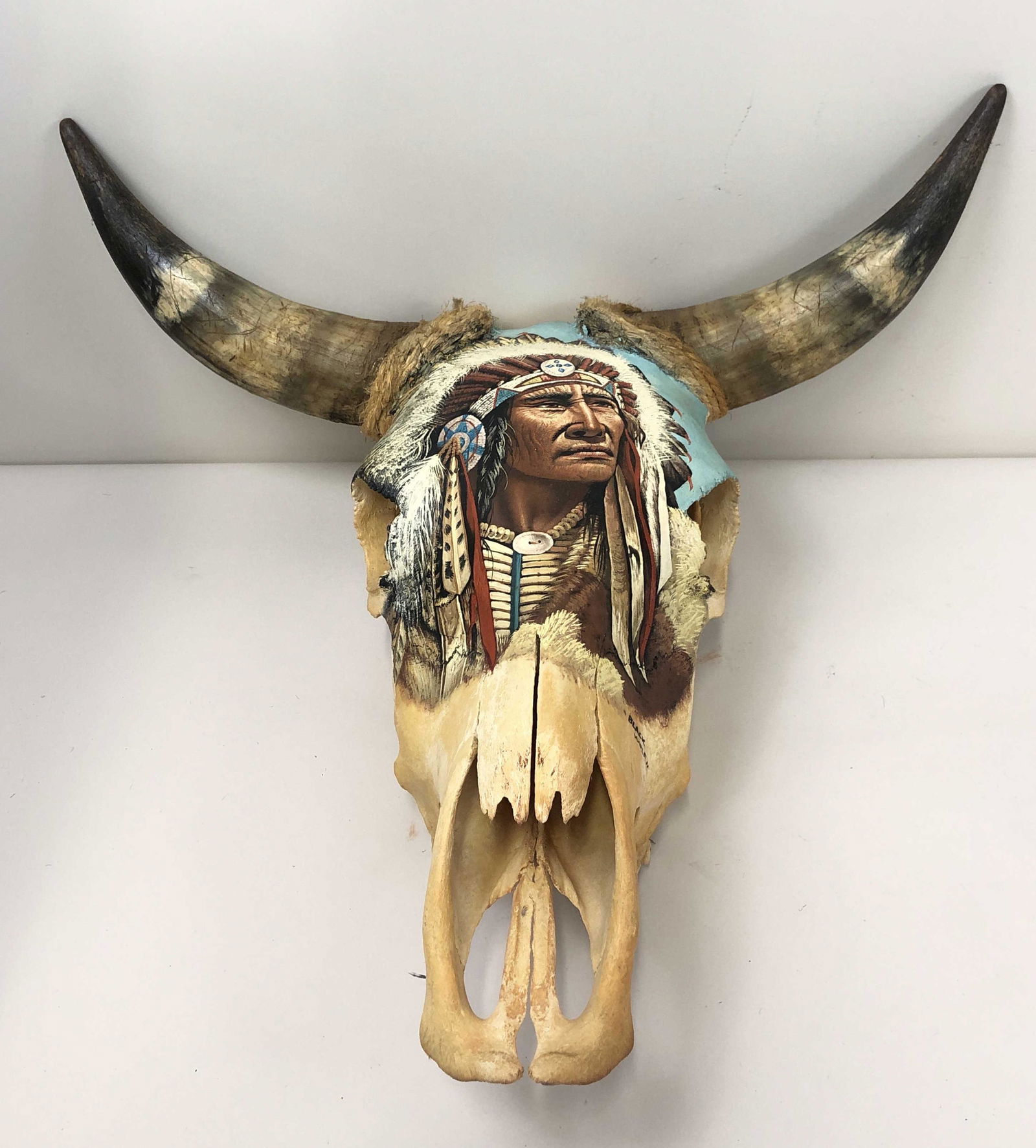 Painted Steer Skull Signed "Black Wolf" (1 of 3)