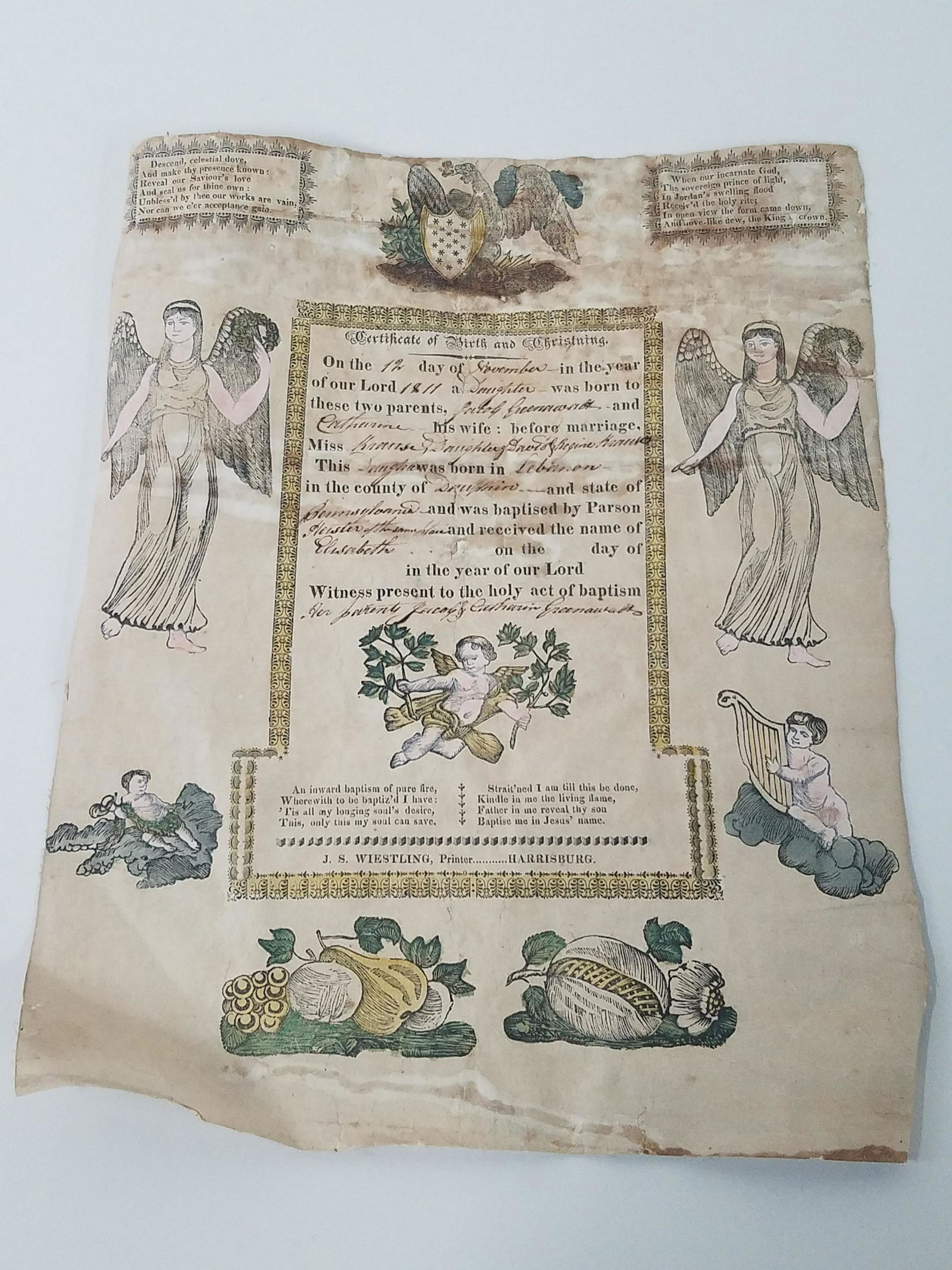 John Wiestling Harrisburg, PA Birth Certificate (1 of 3)