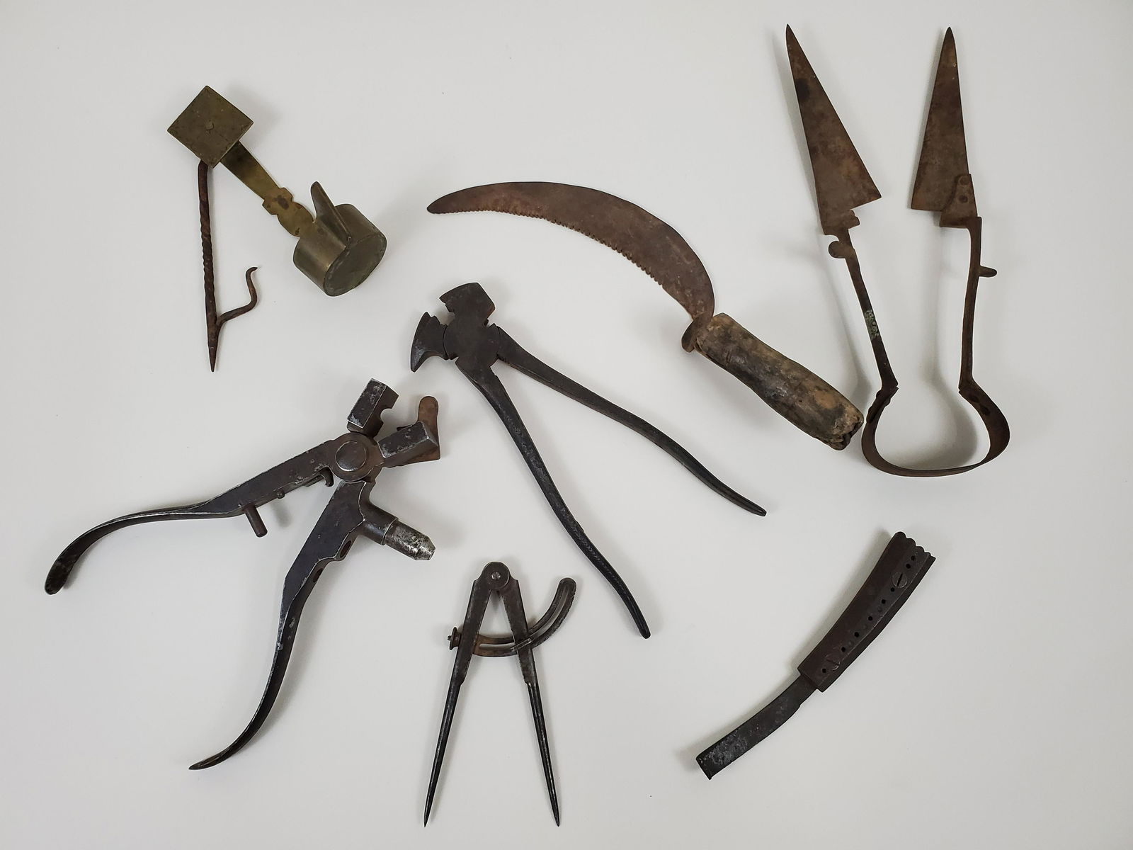 7 Tools Incl Ferriers, Betty Lamp, Bullet Mold (1 of 2)