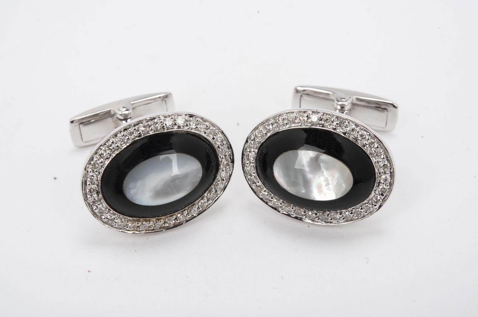 18k Diamond, Onyx & Mother-of-Pearl Cufflinks (1 of 2)