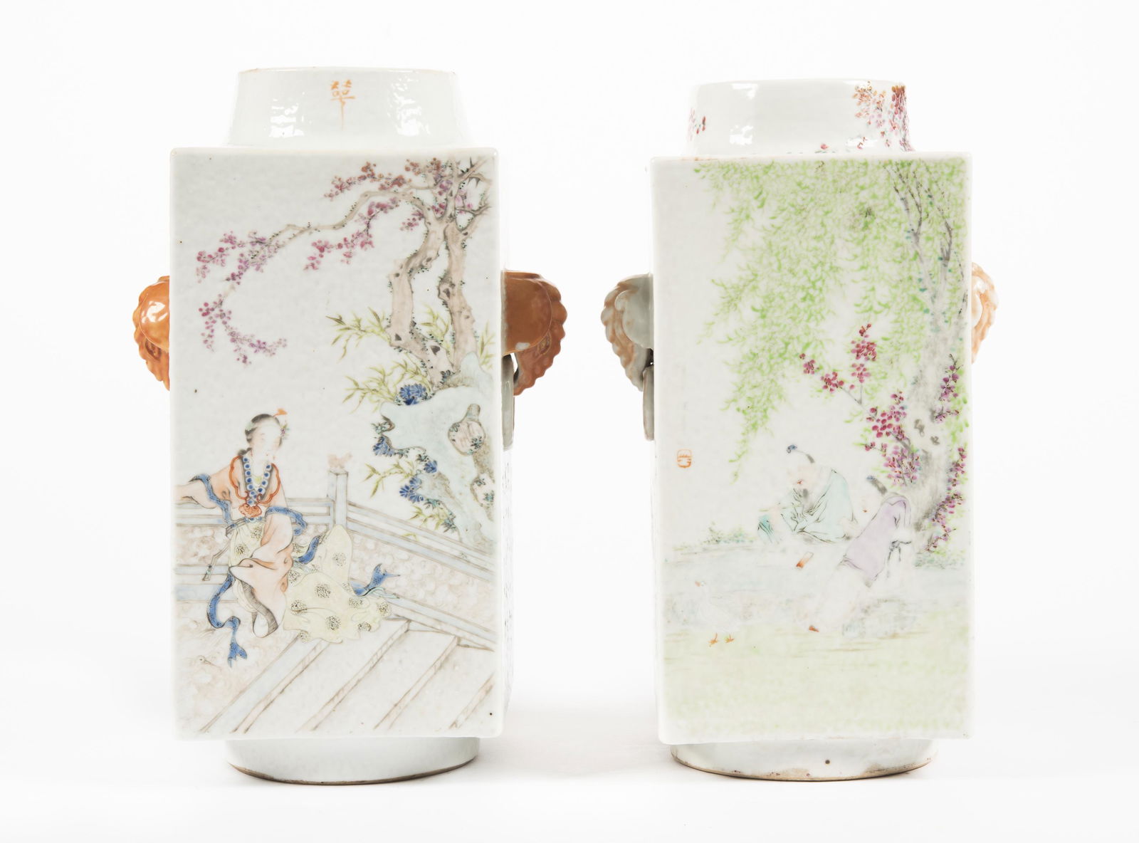 Two Famille Rose Guanxu Cong Vases (1 of 7)