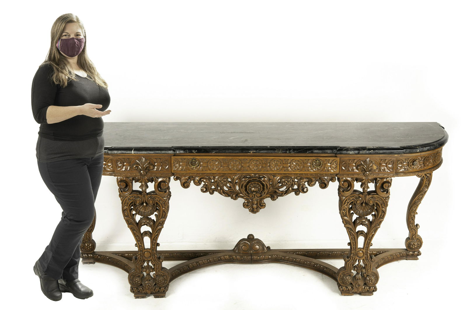 Carved Sideboard with Black Marble Top (1 of 4)