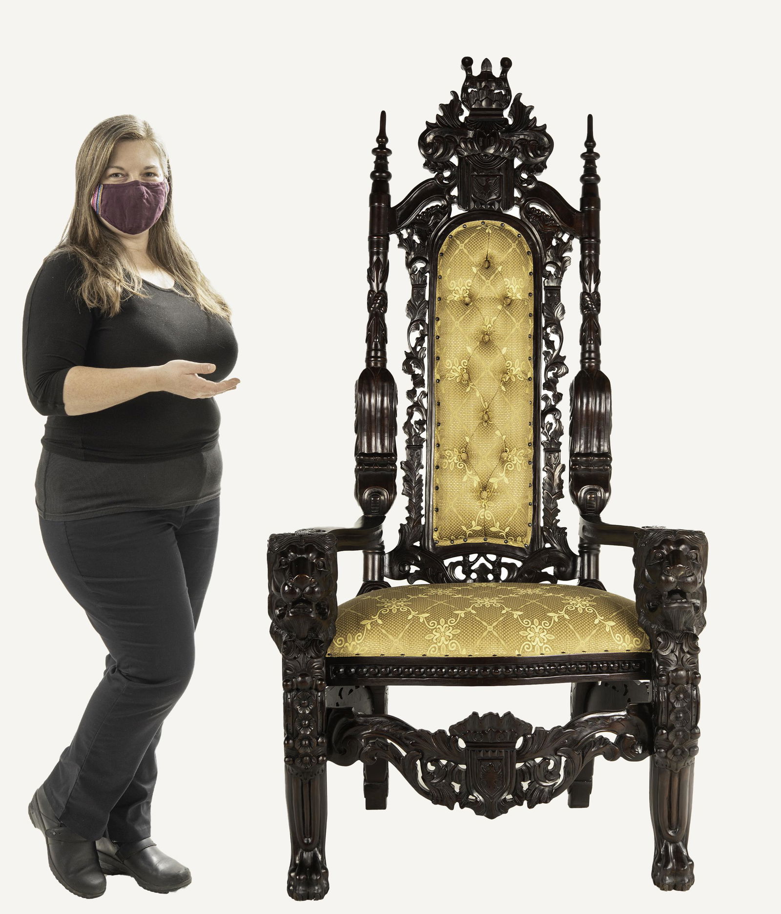 Gothic Style Carved & Upholstered Throne Chair (1 of 7)