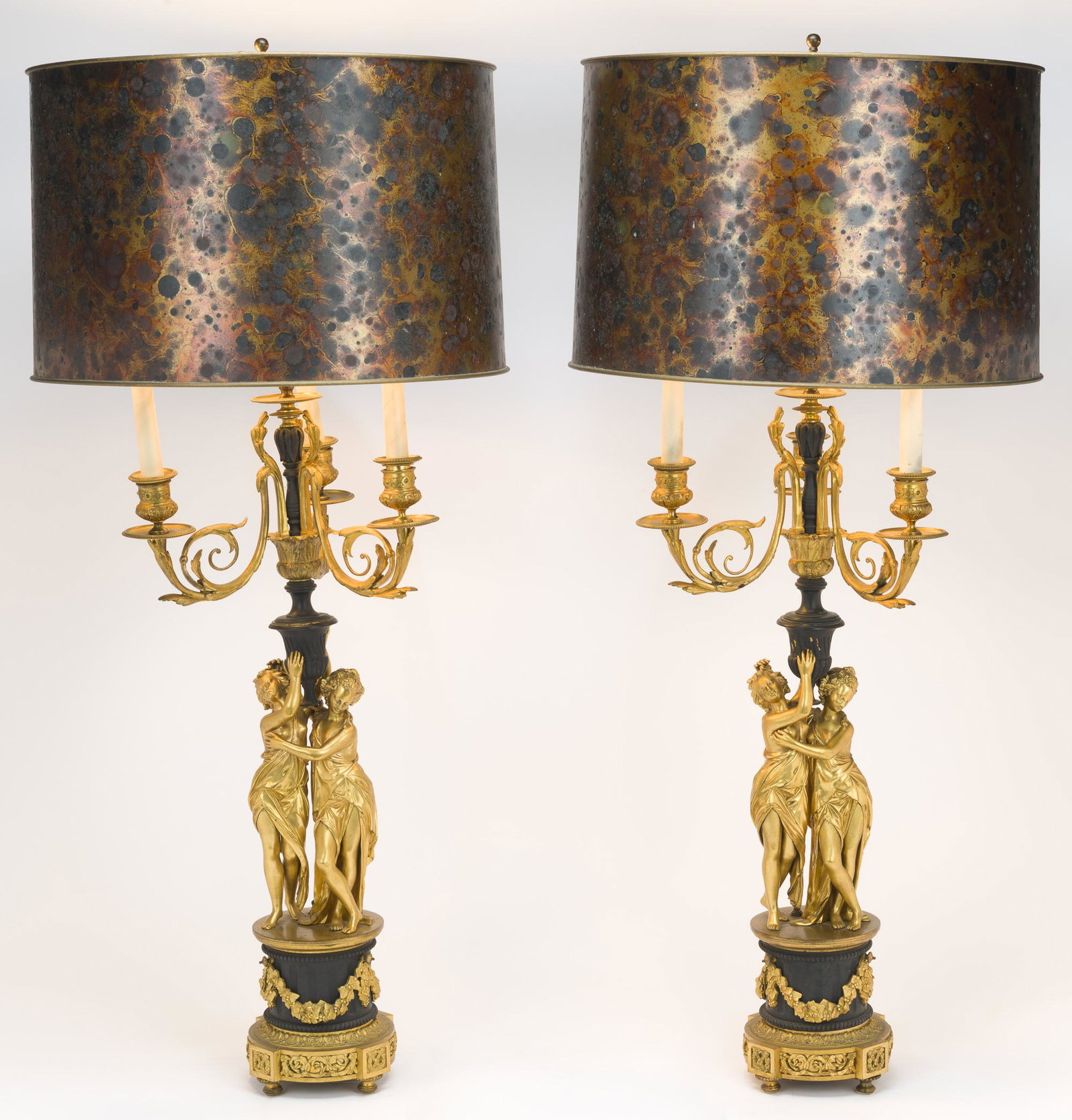 Pair Bronze Dore Figural Candelabrum Mounted Lamps (1 of 8)