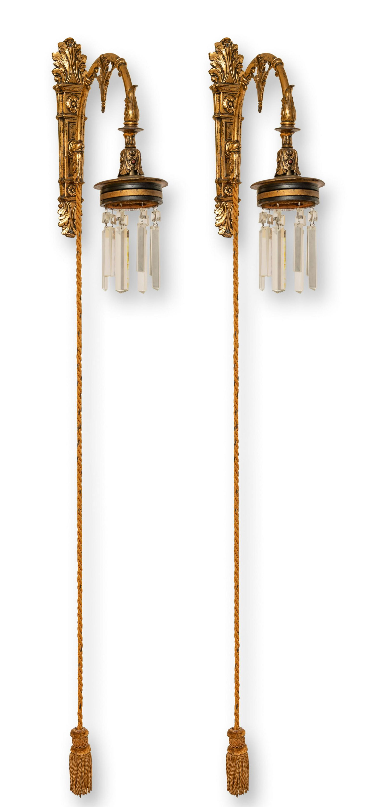 Pair of Bronze and Crystal Adjustable Wall Sconces (1 of 3)