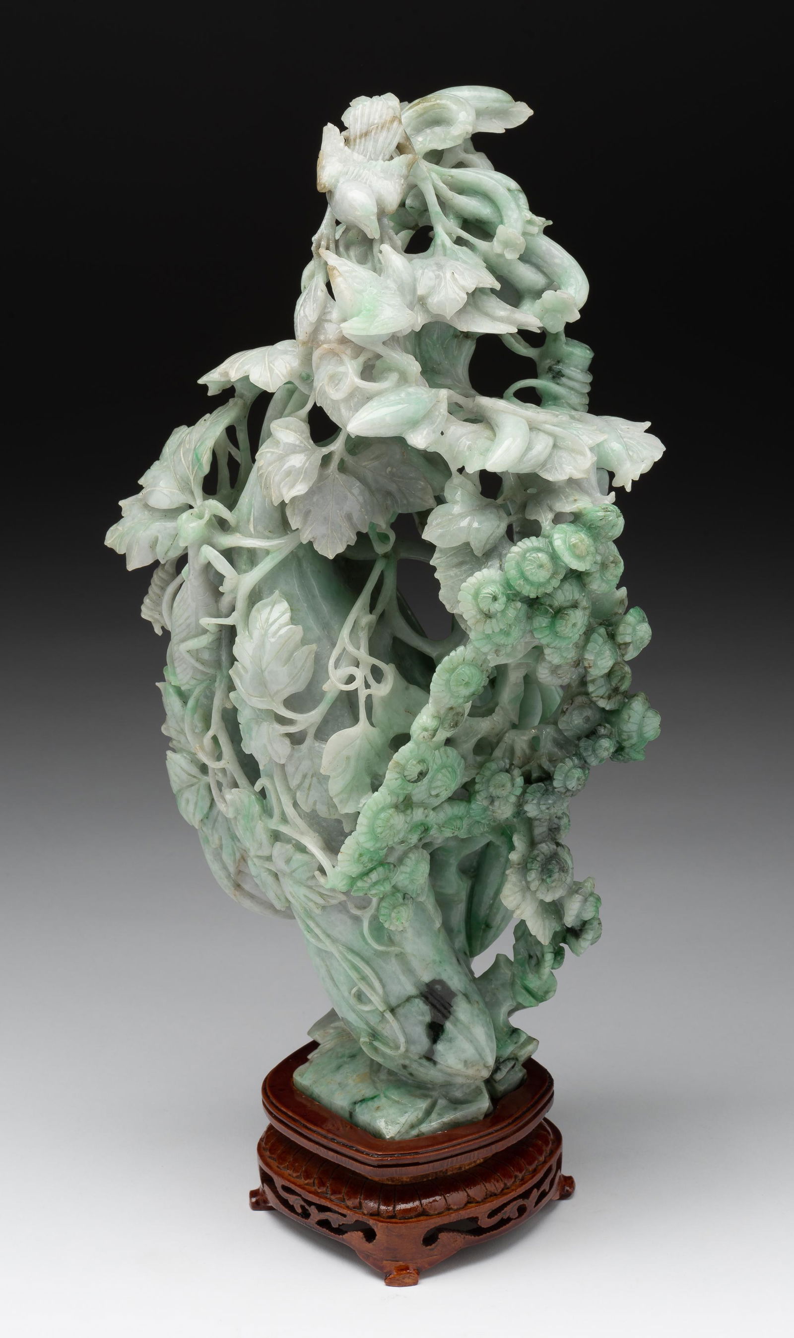 Jadeite Double Gourd and Foliate Carving (1 of 4)
