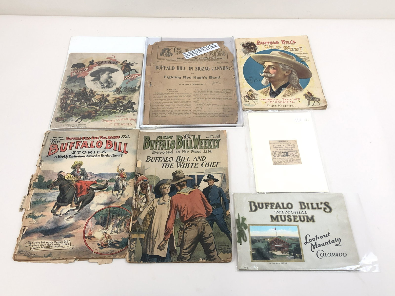 Group of Buffalo Bill Ephemera: 6" to 11" high x 5 1/2" to 8 1/4" wide.