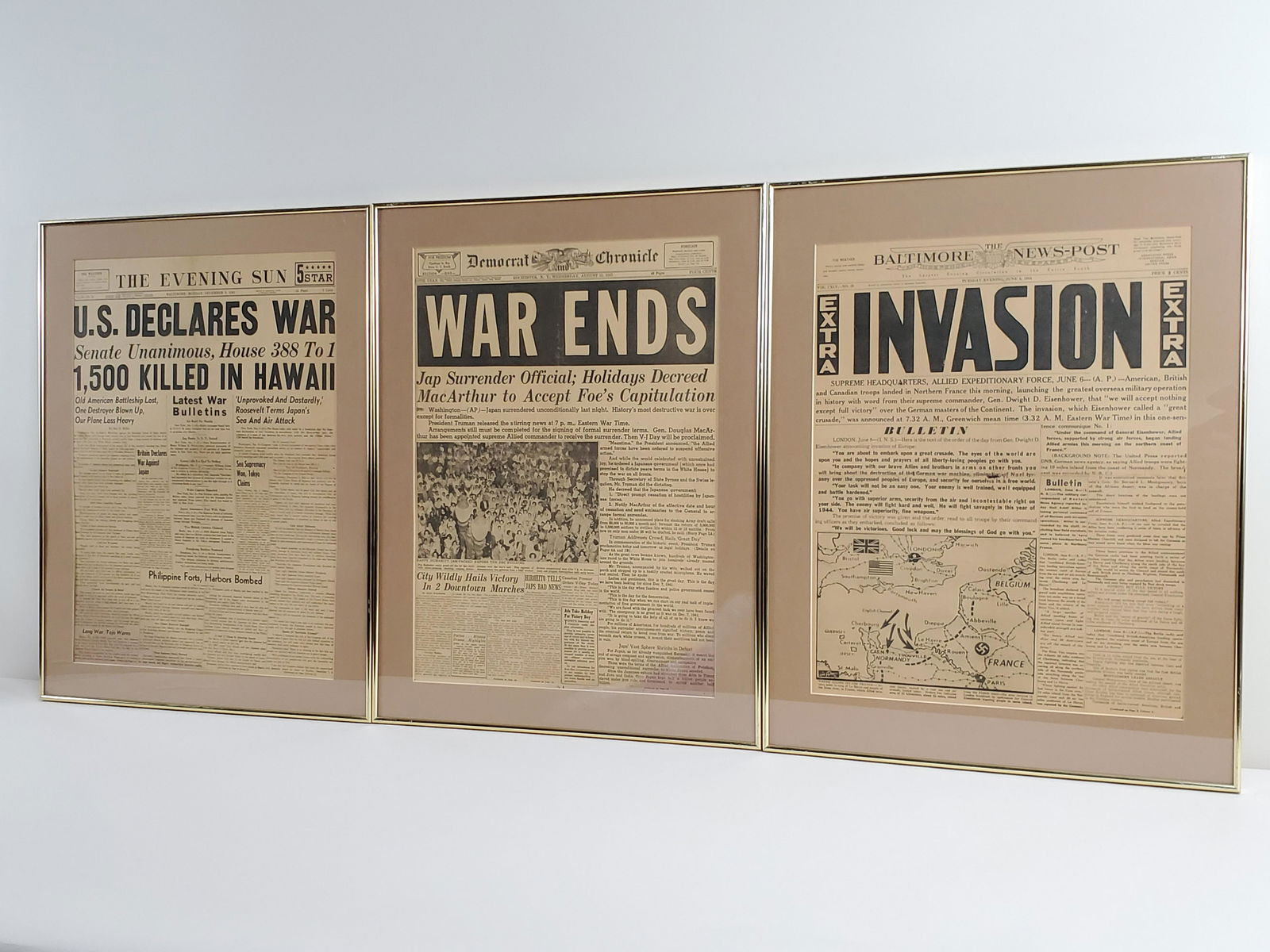 3 Framed WWII Newspapers (1 of 1)
