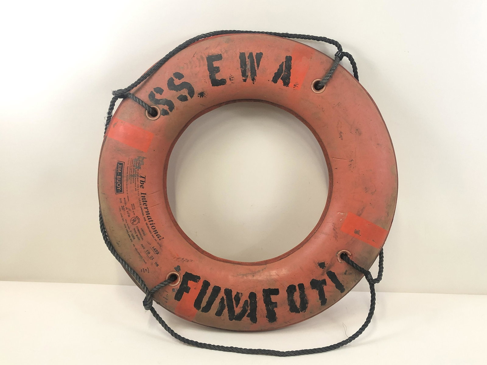 S.S. E.W.A. Funafuti Life Preserver: Issue date 10-21-96. 30" diameter.
