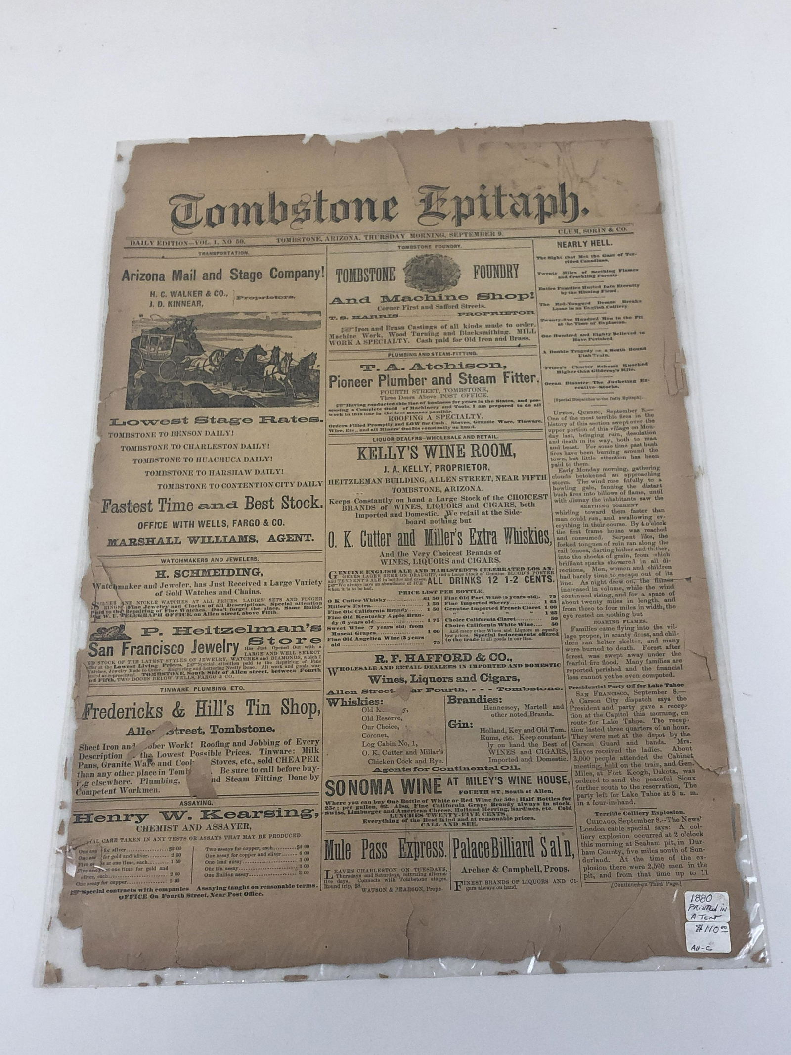 1880 Tombstone Epitaph Newspaper (1 of 4)