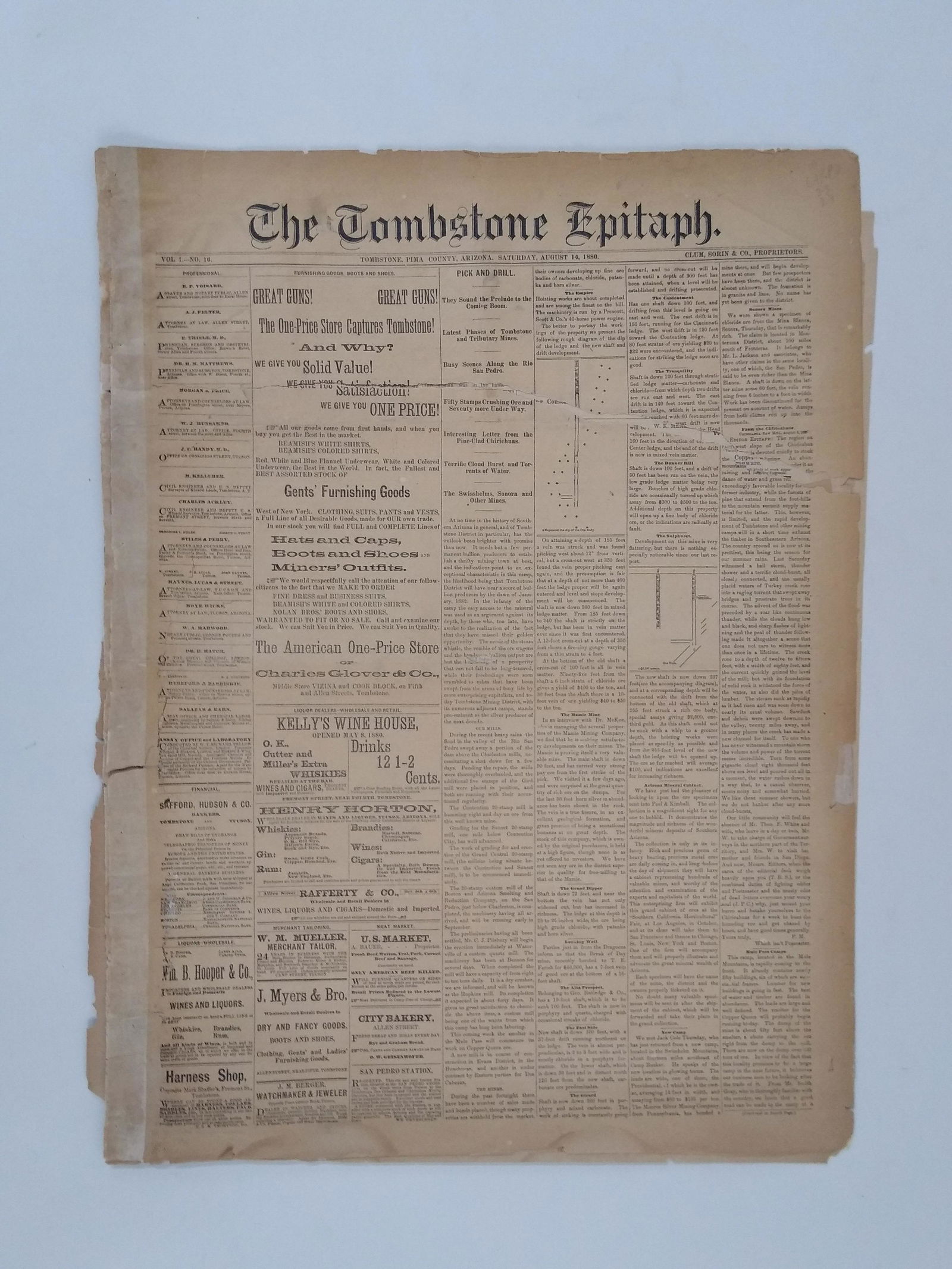 The Tombstone Epitaph Newspaper (1880) (1 of 4)