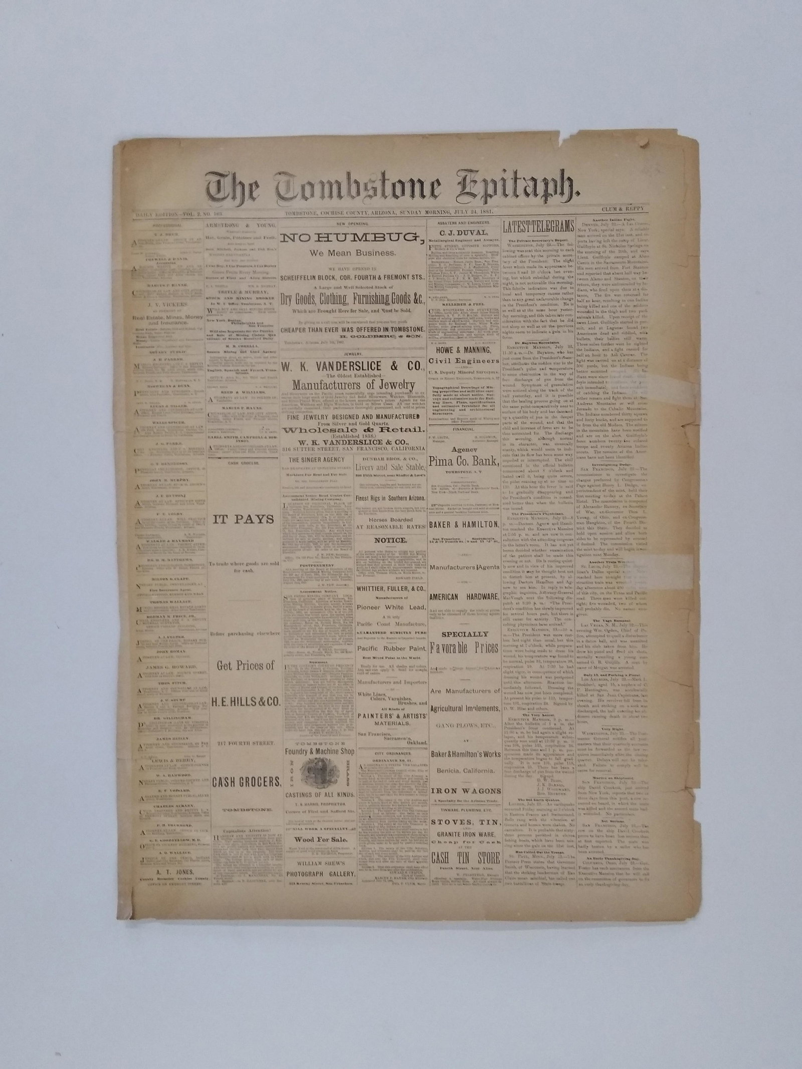The Tombstone Epitaph Newspaper (1881) (1 of 5)