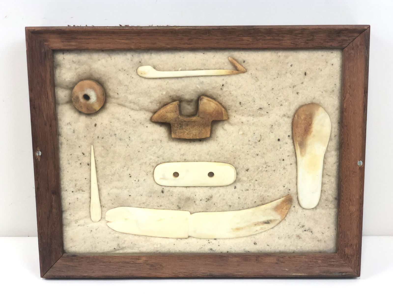 Inuit Bone Tools: Includes snow knife, gorget, awl & sinker.