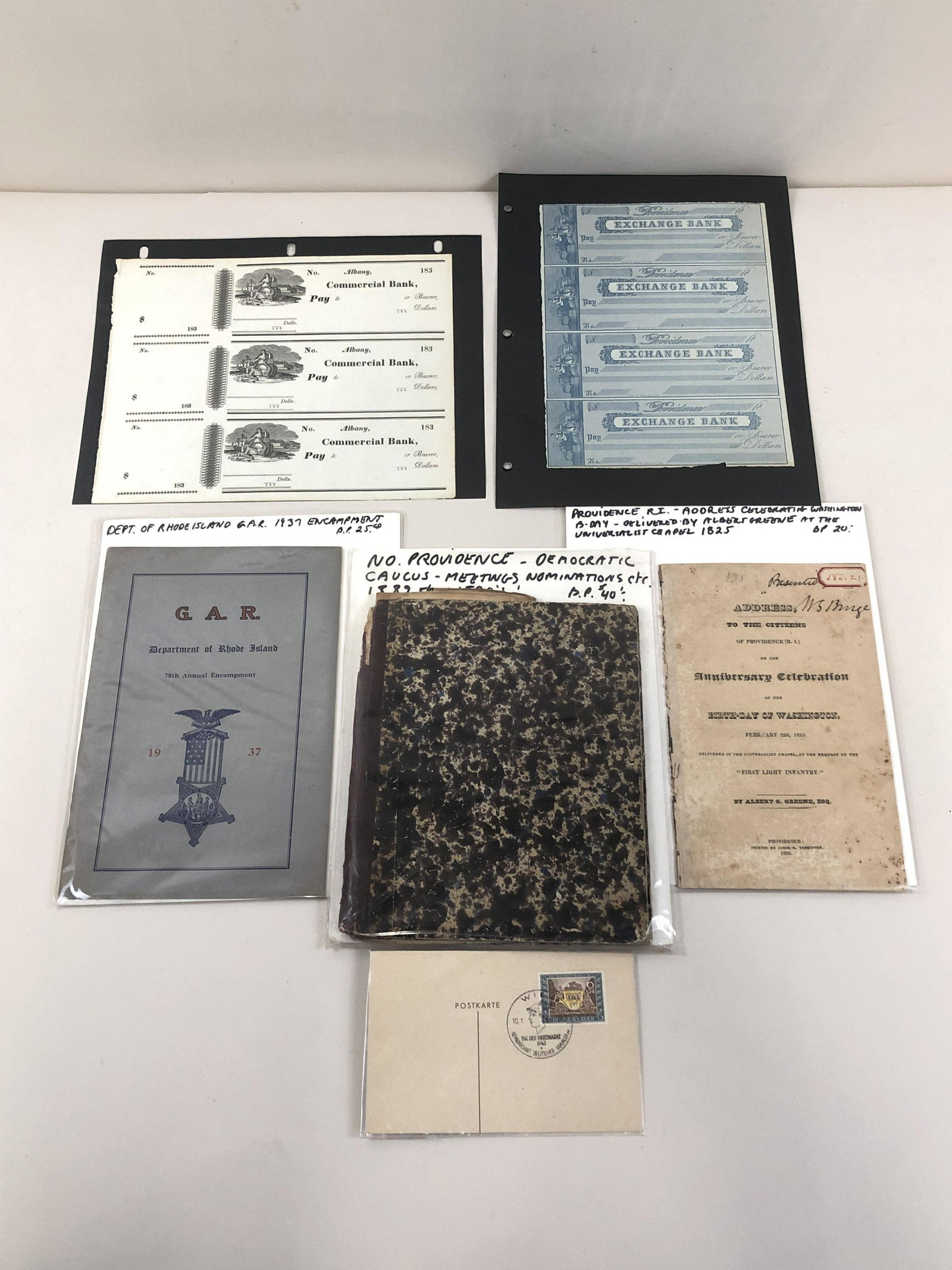 6 Pcs Rhode Island Ephemera: Includes G. A. R.