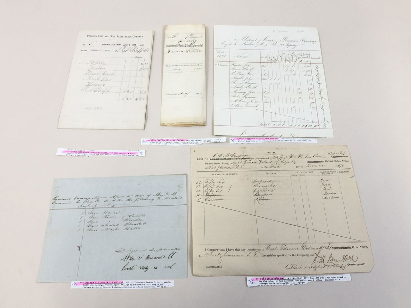 5 Documents incl Stage Coach Manifest (1 of 6)