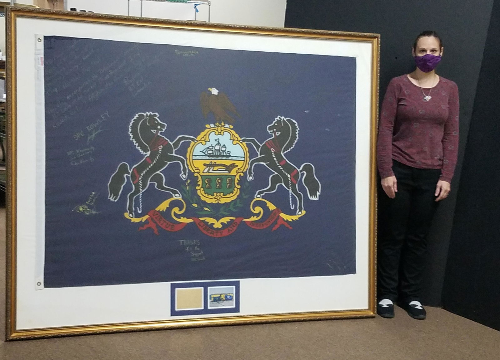 63" x 80" Oversized PA Commonwealth Flag Signed (1 of 9)