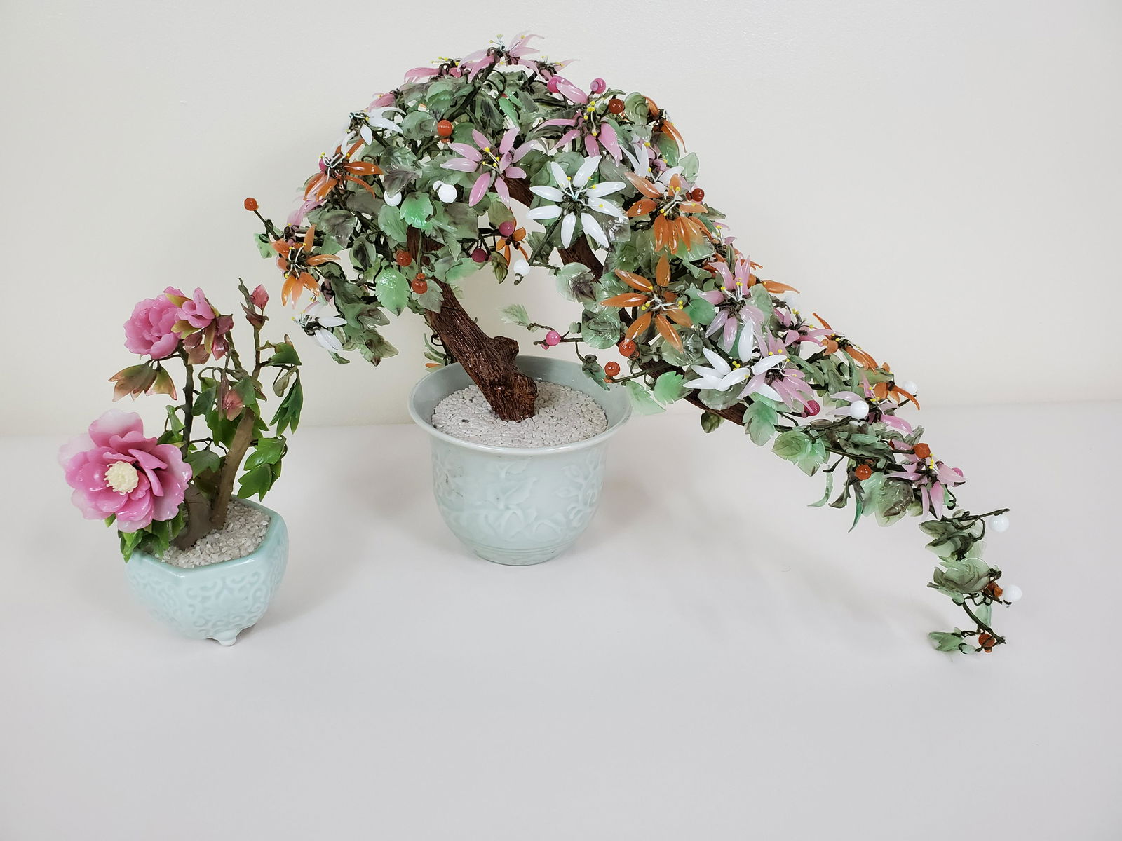 Jade Tree and Flowers: Tree: 20" wide X 8" deep X 12 1/2" high. Flowers: 4" wide X 4" deep X 8 1/2" high.