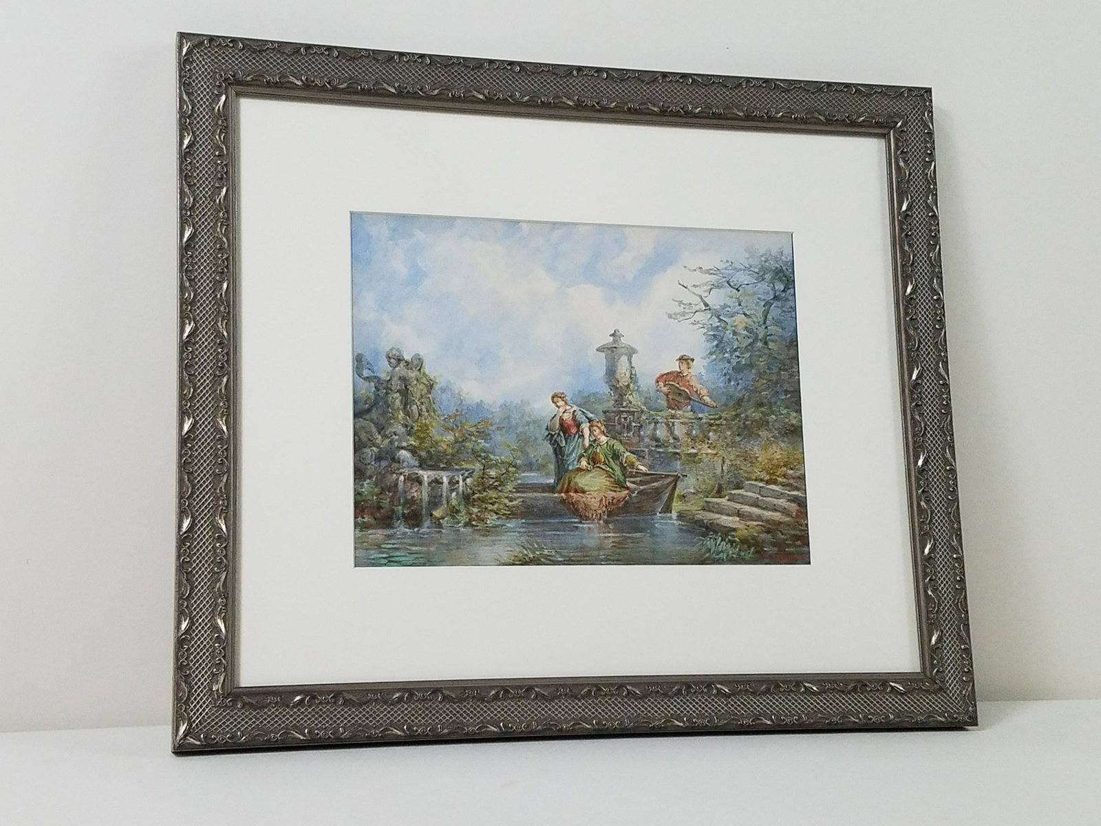 William Edwin Gebhart Neo Classical Watercolor: Overall with frame 15-1/4" high x 18" wide.