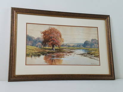 Charles Grant Davidson Landscape Watercolor: Charles Grant Davidson (American) 1865-1945. Overall with frame 17" high x 25-1/2" wide.