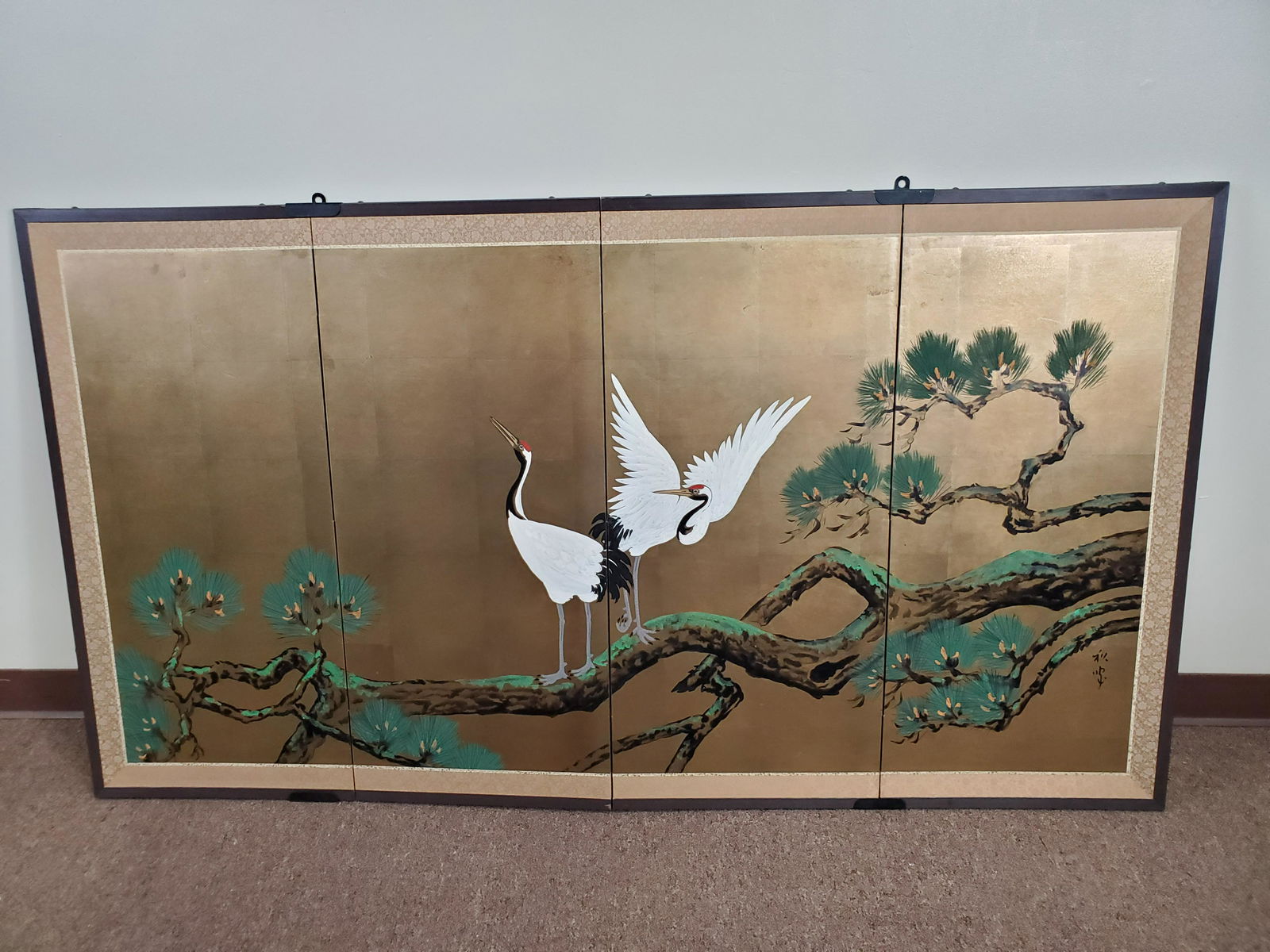 Crane Painted Folding Wall Screen (1 of 3)