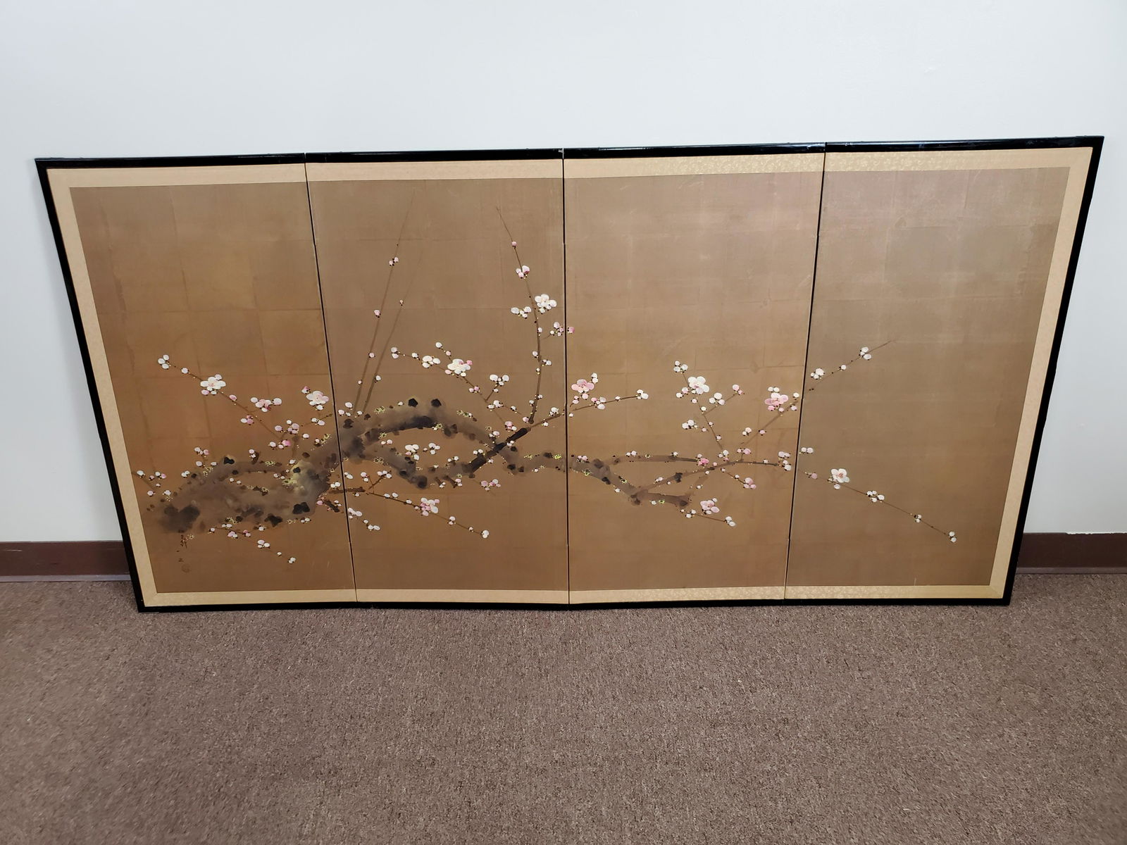 Pink Flower Painted Folding Wall Screen (1 of 3)