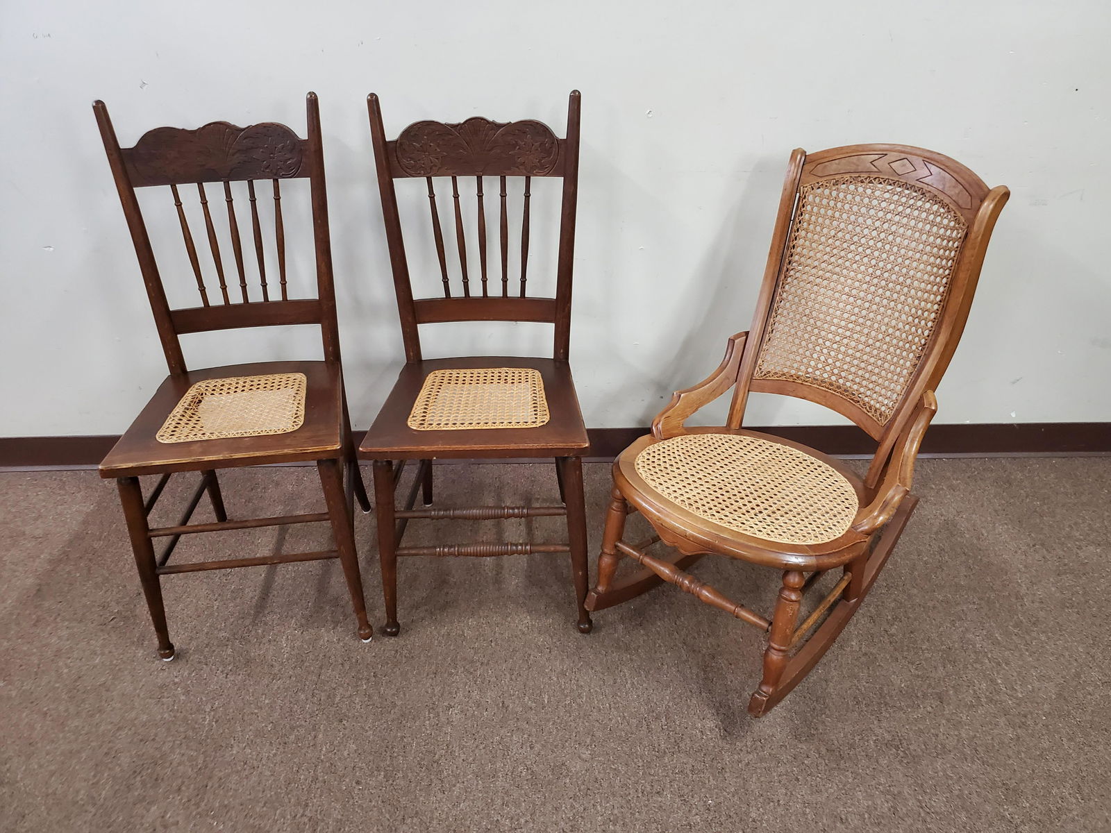 3 Cane Seat Chairs and Nursing Rocker (1 of 3)