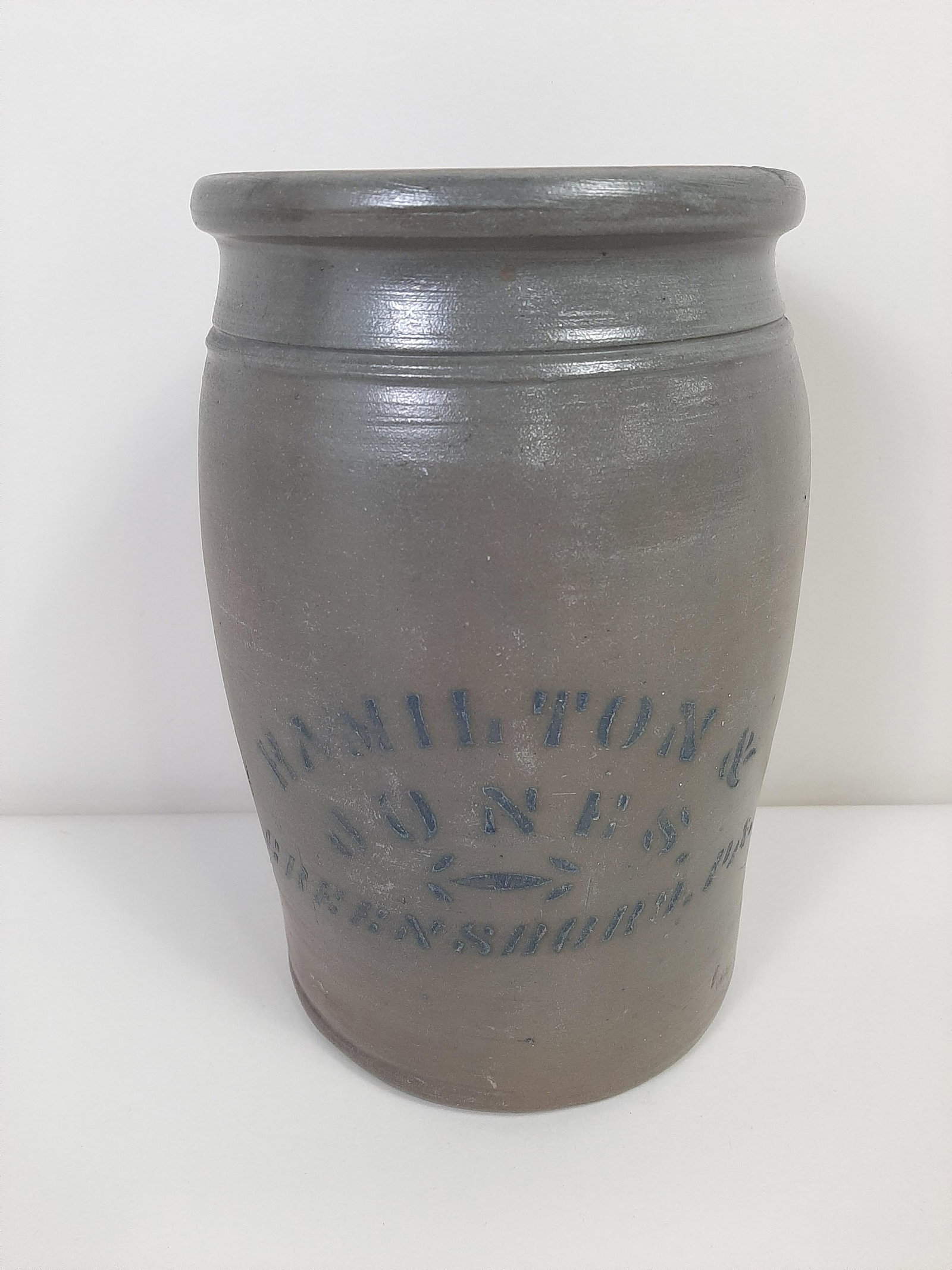 Hamilton and Jones Greensboro Crock: Greensboro, PA Crock. 6 3/4" diameter X 10" high.