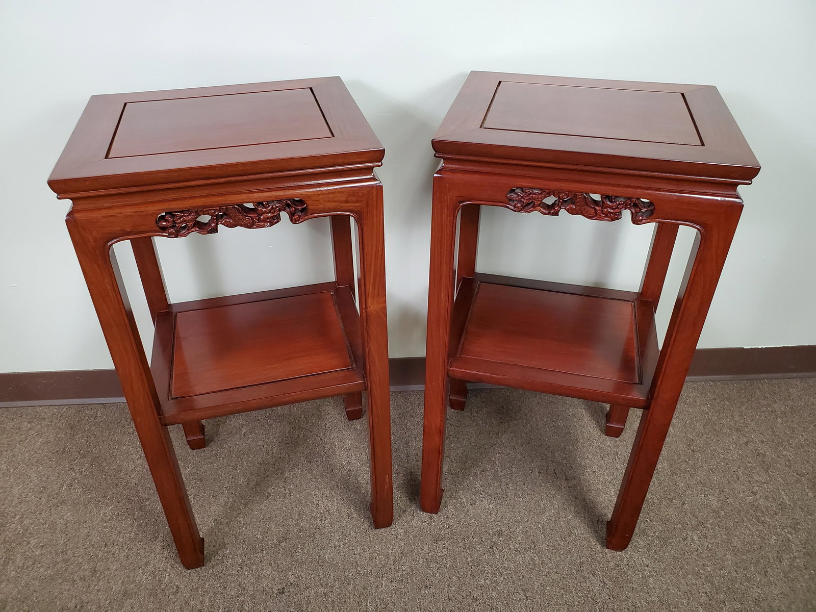 Two Chinese Rosewood Carved Dragon Stands (1 of 3)