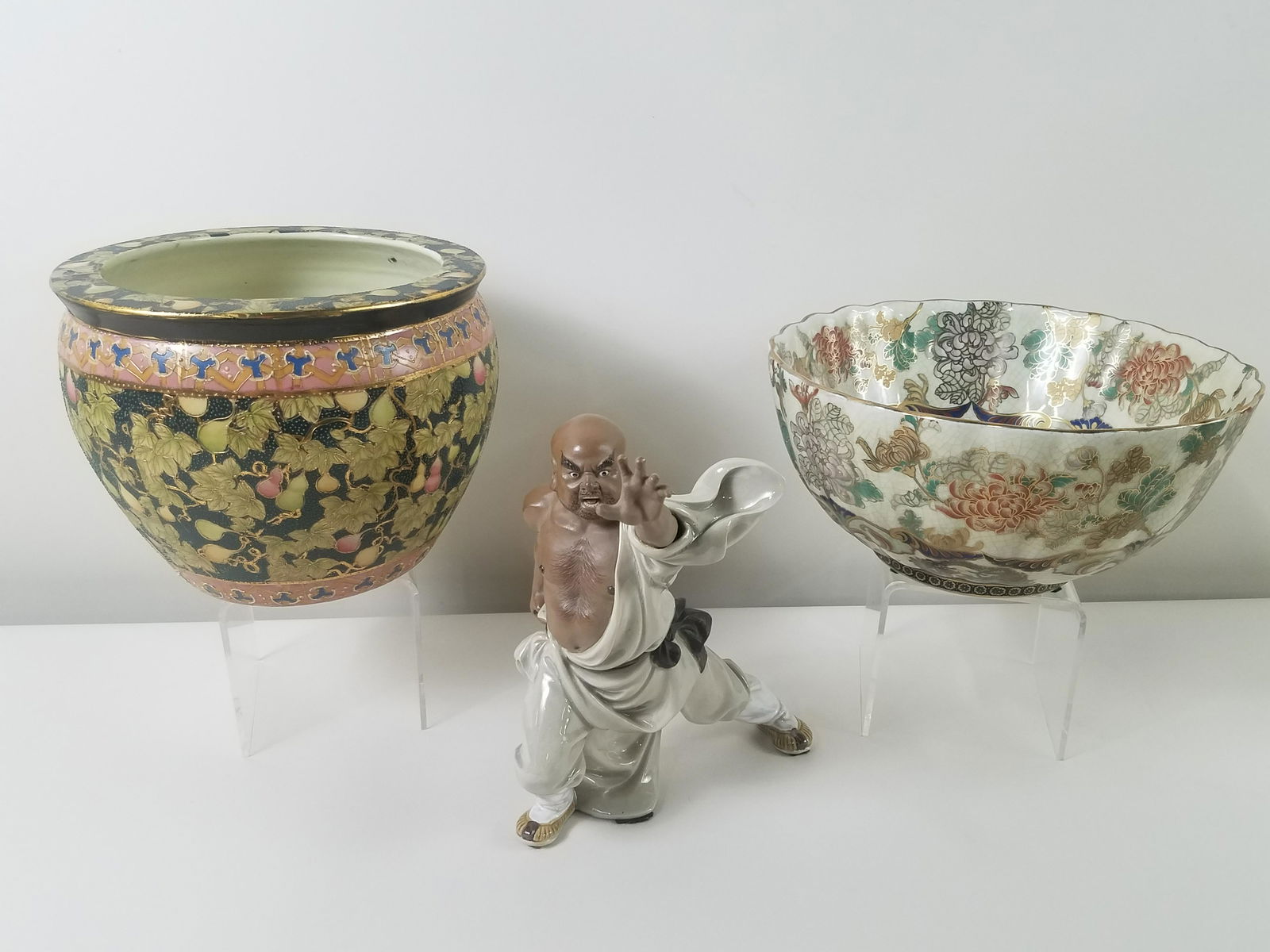 3 Pcs Asian Ceramics incl Fish Bowl Planter (1 of 7)