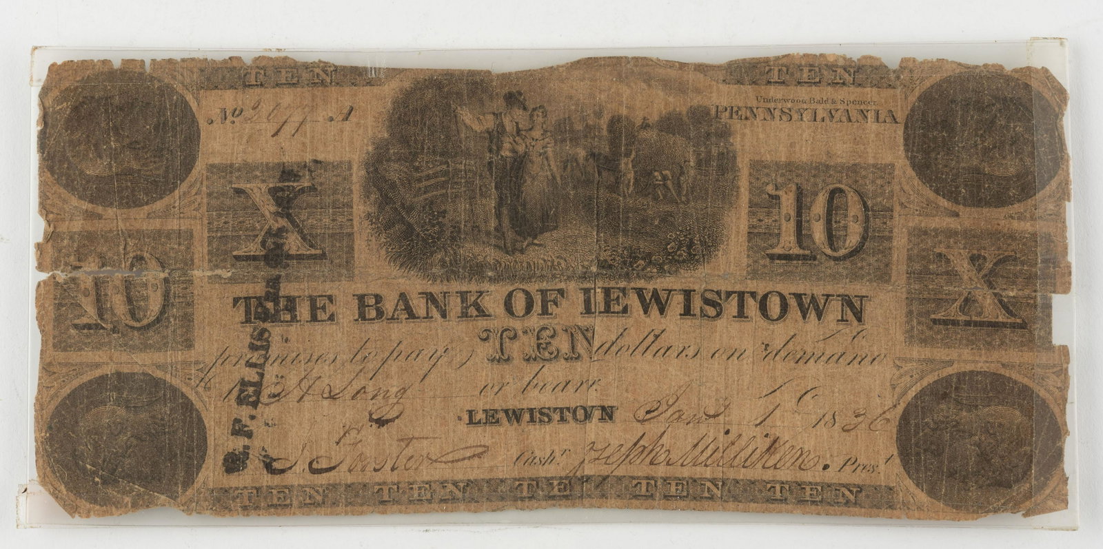 1836 Bank of Lewistown $10 Note: IMPORTANT: Before bidding, please read the terms and conditions below. When you registered for the auction you agreed to these terms and will be required to comply with them.