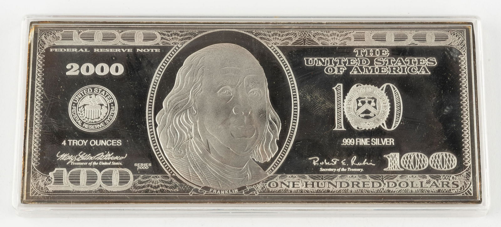 Benjamin Franklin 4 Oz $100 Silver Bar (1 of 2)
