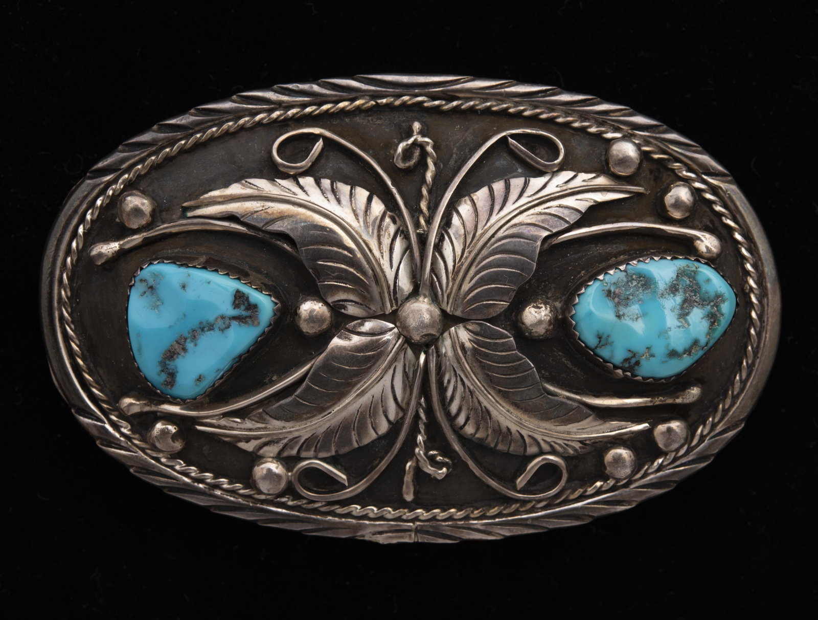 Silver & Turquoise Belt Buckle: Buckle 3-1/8" x 2". Turquoise stones 5/8-3/4". IMPORTANT: Before bidding, please read the terms and conditions below. When you registered for the auction you agreed to these terms and will be required