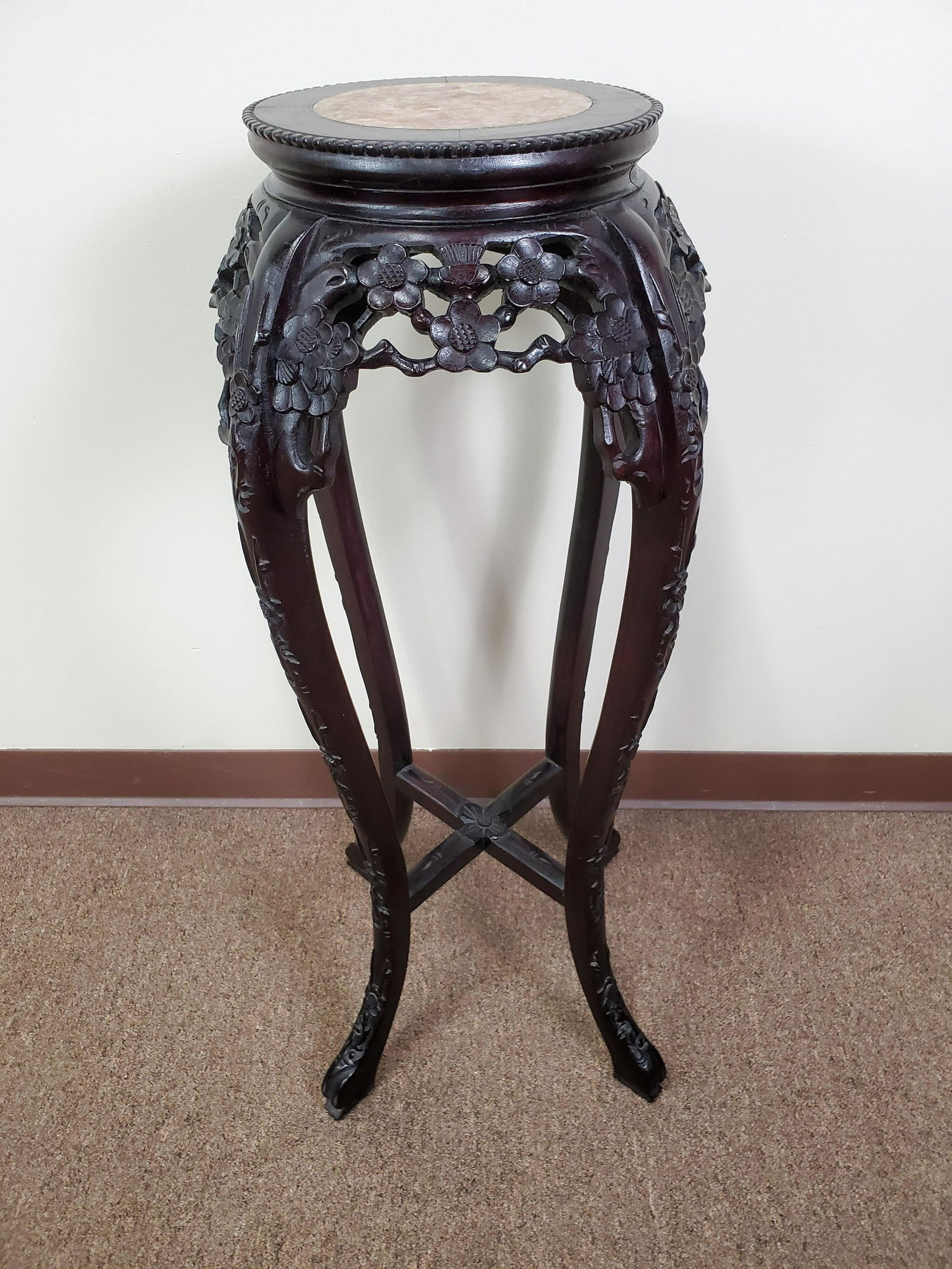 Marble Top Asian Carved Plant Stand (1 of 3)